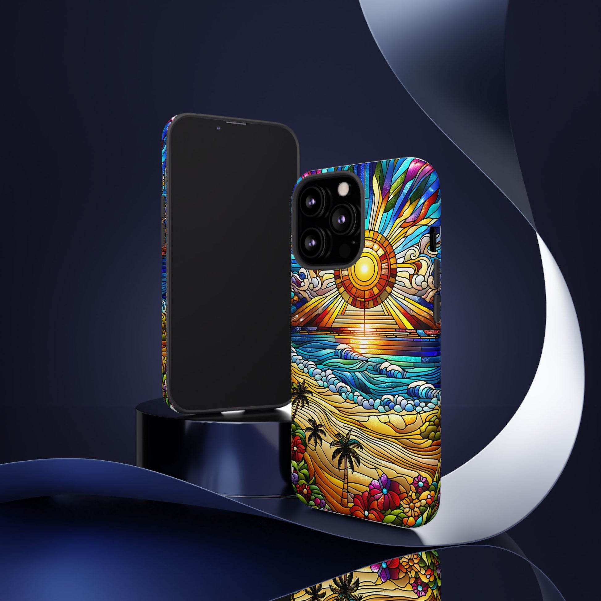 Stained Glass Tough Cases, Protective Phone Case, Nature Inspired Smartphone Cover, Beach Day Summer Accessories, Ocean Lover Gift