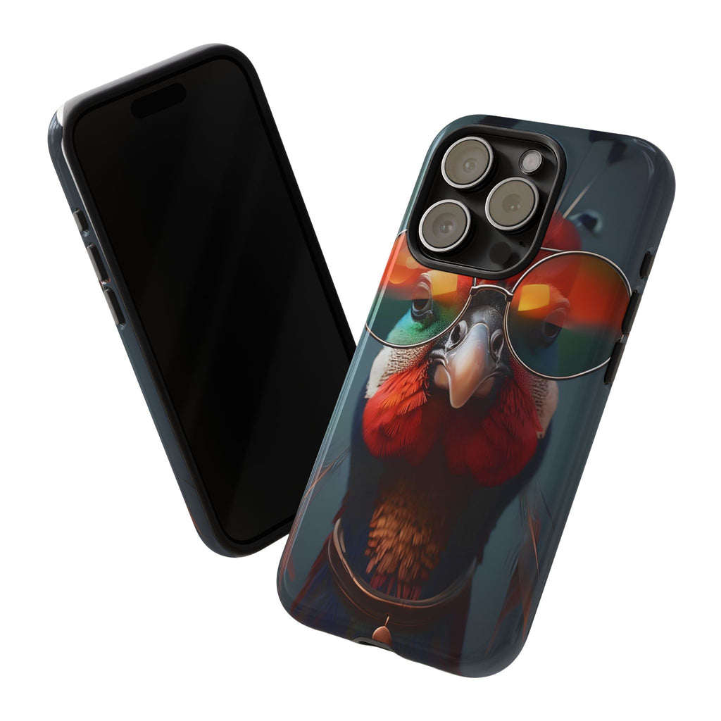 Phone Cases, Bright Exotic Bird in Cool Sunglasses, Protective Tough Cover, Tropical Animal Print, Unique Gift for Bird Lovers, Accessories