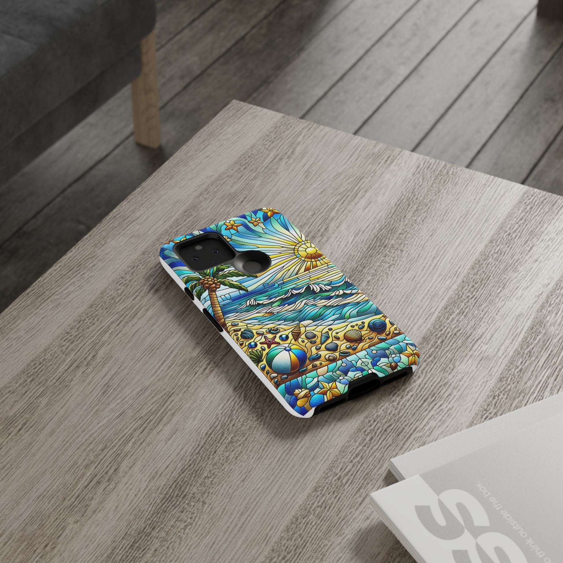 Stained Glass Tough Case, Protective Phone Case, Nature Inspired Smartphone Case, Summer Beach Play Day Phone Cover, Tough Phone Case for