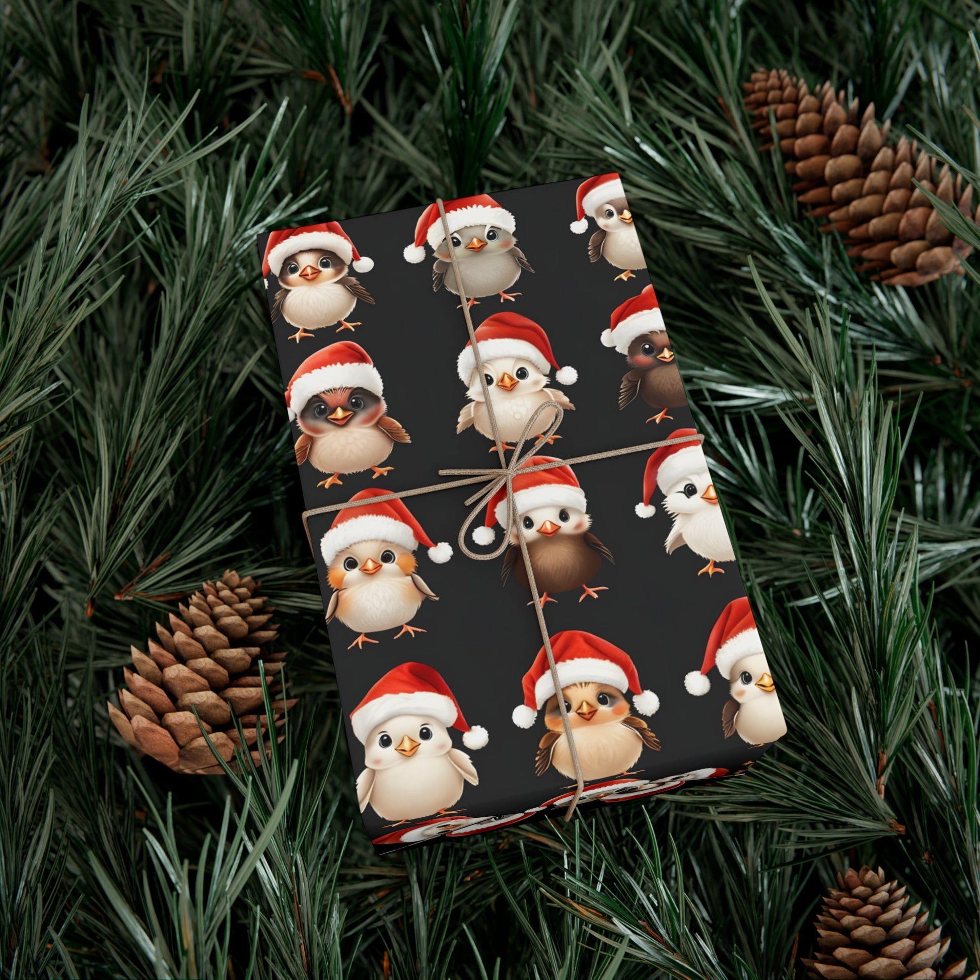 Gift Wrap Papers, Christmas Bird Gift Wrap, Holiday Wrapping Paper, Cute Santa Hat Birds, Festive Gift Wrap, Wrapping Sheets