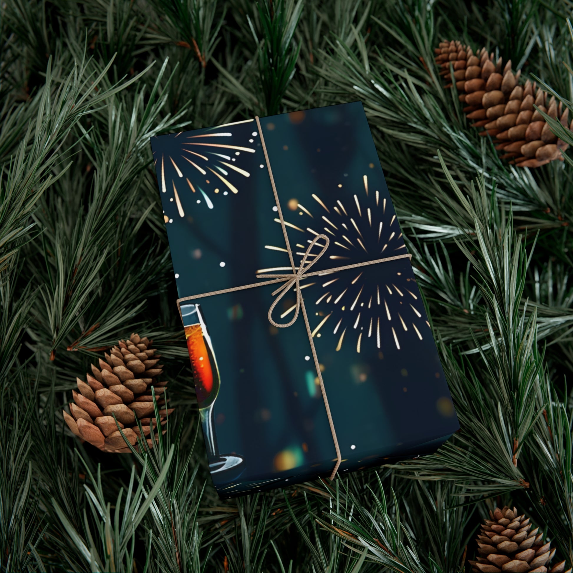 Gift Wrap Papers, New Year's Eve Celebration Pattern With Fireworks And Champagne, Wrapping Paper Roll, Holiday Gift Wrap, Festive