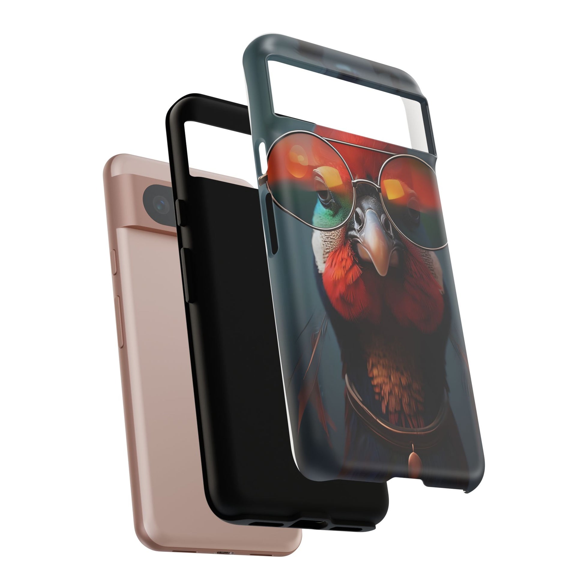Phone Cases, Bright Exotic Bird in Cool Sunglasses, Protective Tough Cover, Tropical Animal Print, Unique Gift for Bird Lovers, Accessories