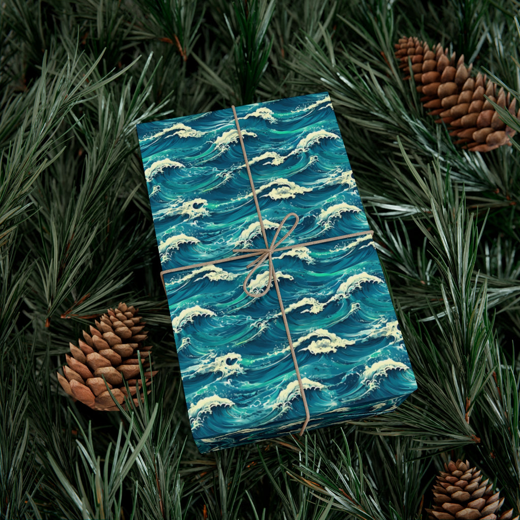 Wrapping Paper Set, Ocean Wave Design, Gift Wrap Roll, Sea Colors, Birthday Gift Packaging, Holiday Wrap, Craft Paper, Party Supplies