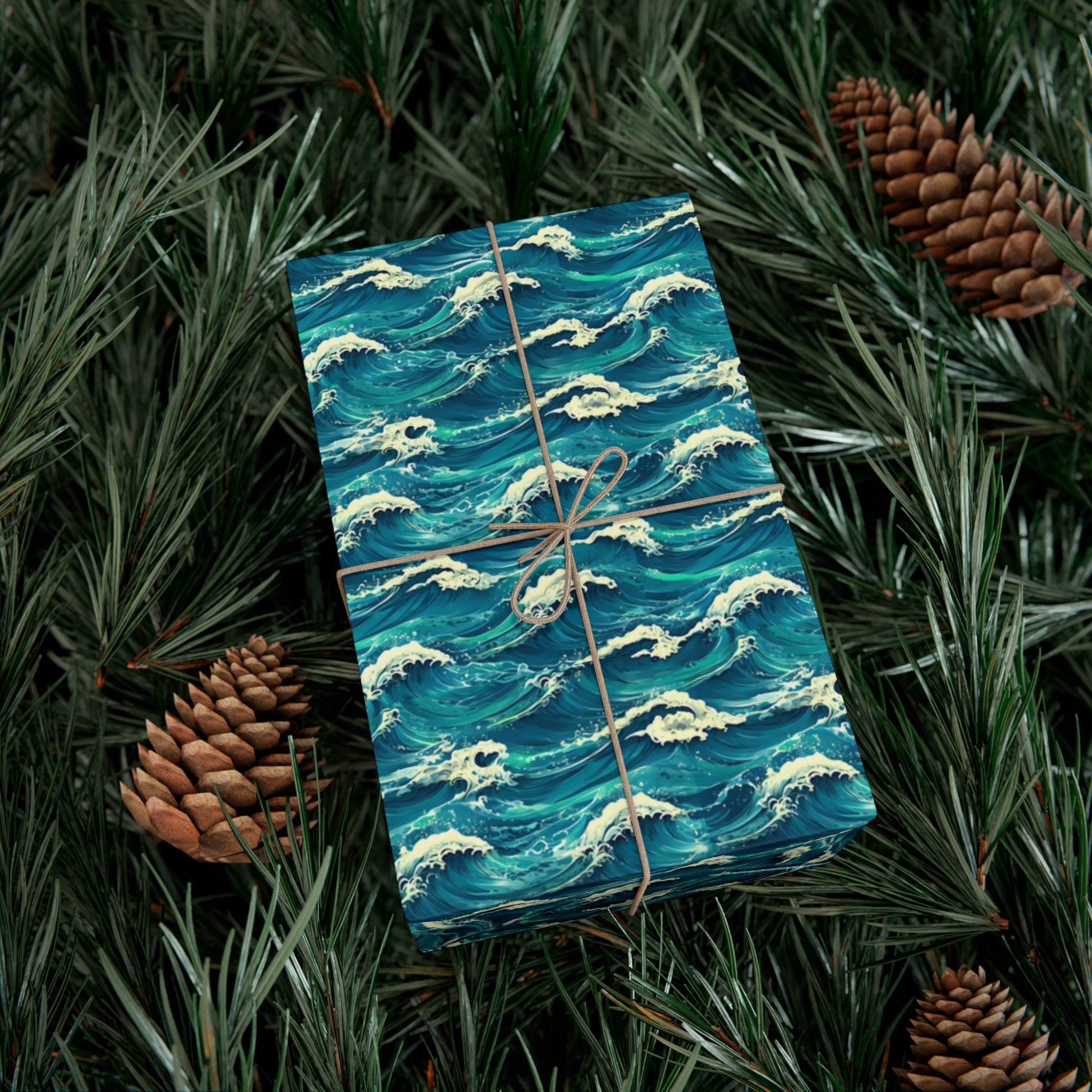 Wrapping Paper Set, Ocean Wave Design, Gift Wrap Roll, Sea Colors, Birthday Gift Packaging, Holiday Wrap, Craft Paper, Party Supplies