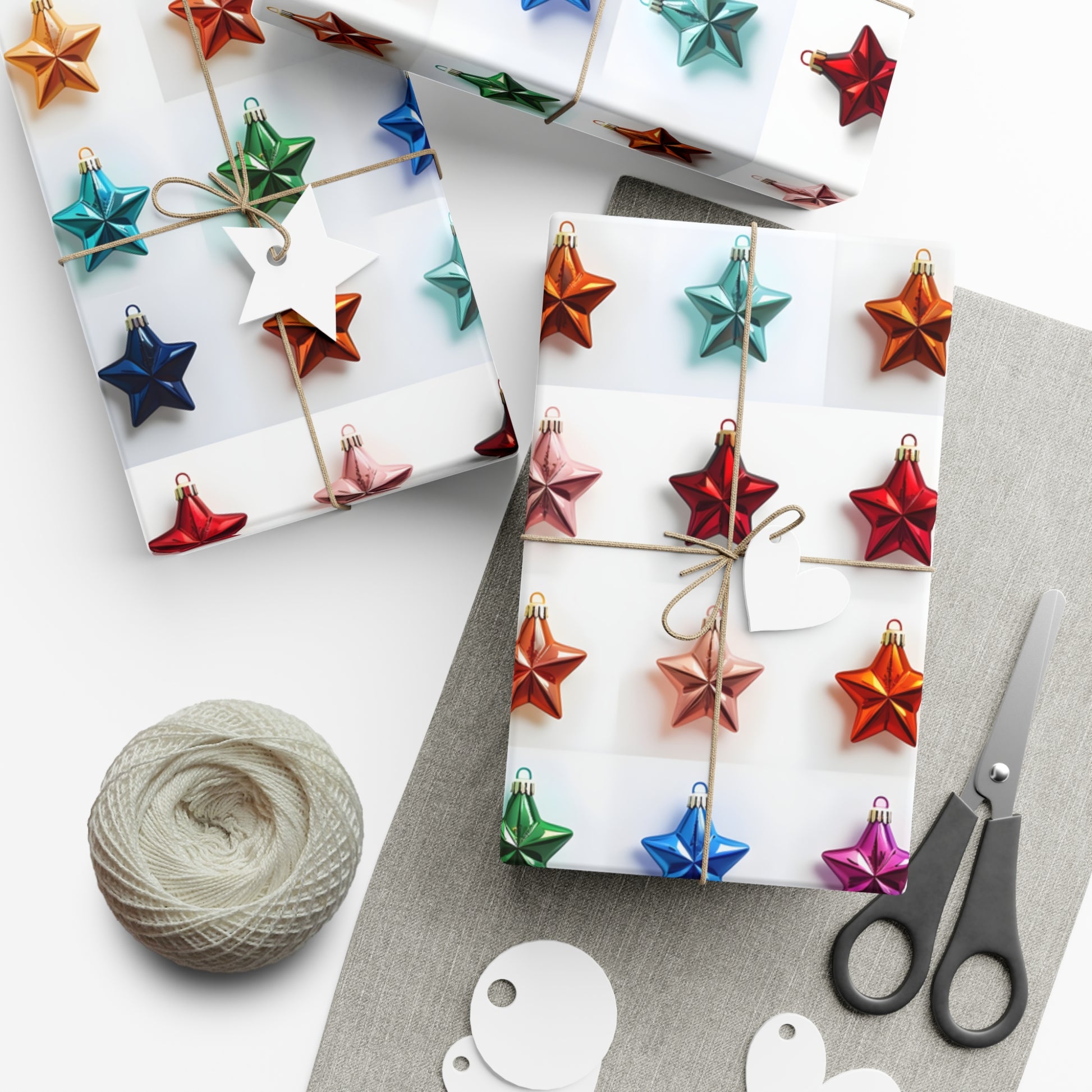 Wrapping Paper, Vibrant Star Christmas Ornaments On White Background - Gift Wrap Rolls, Eco-Friendly Gift Wrap, Holiday