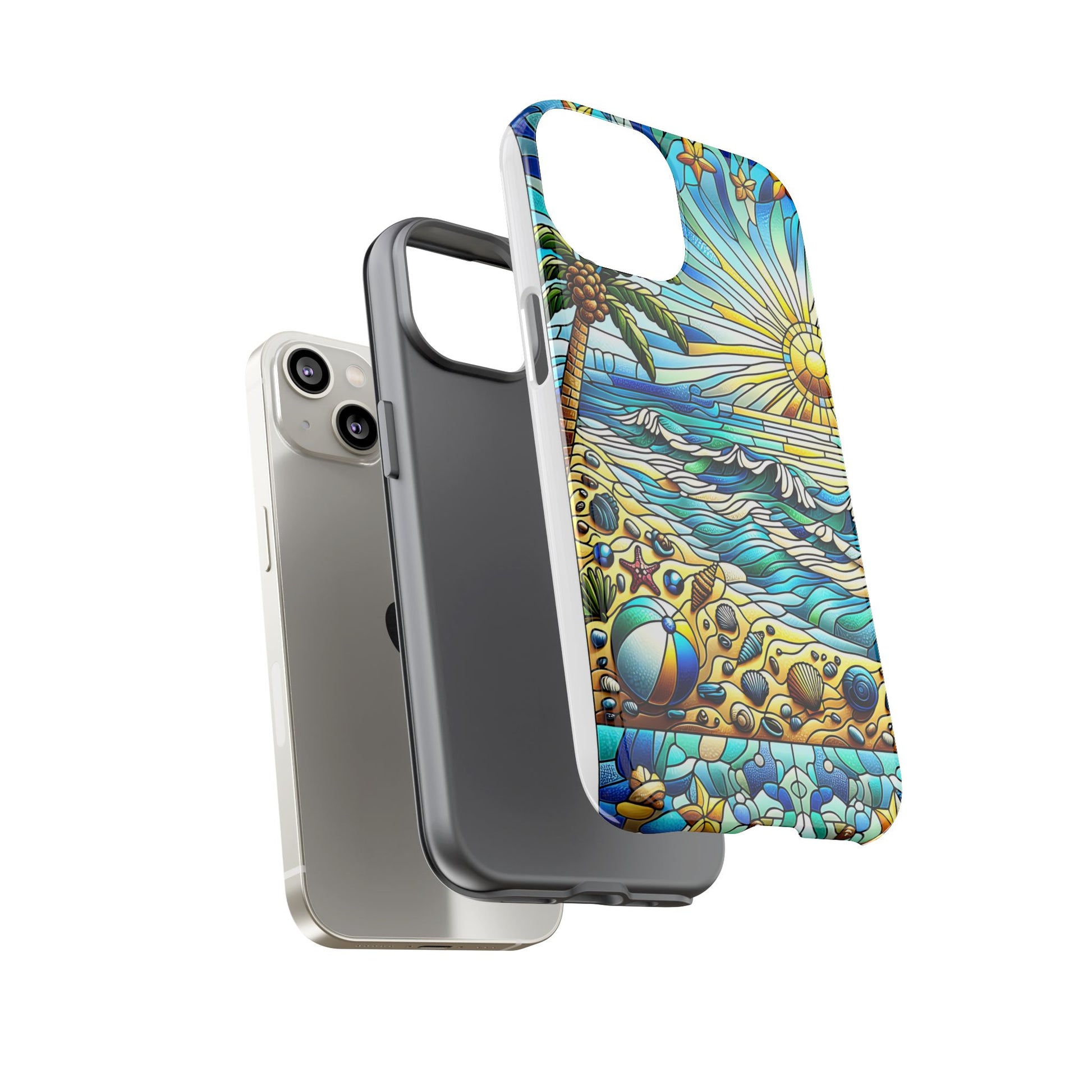 Stained Glass Tough Case, Protective Phone Case, Nature Inspired Smartphone Case, Summer Beach Play Day Phone Cover, Tough Phone Case for