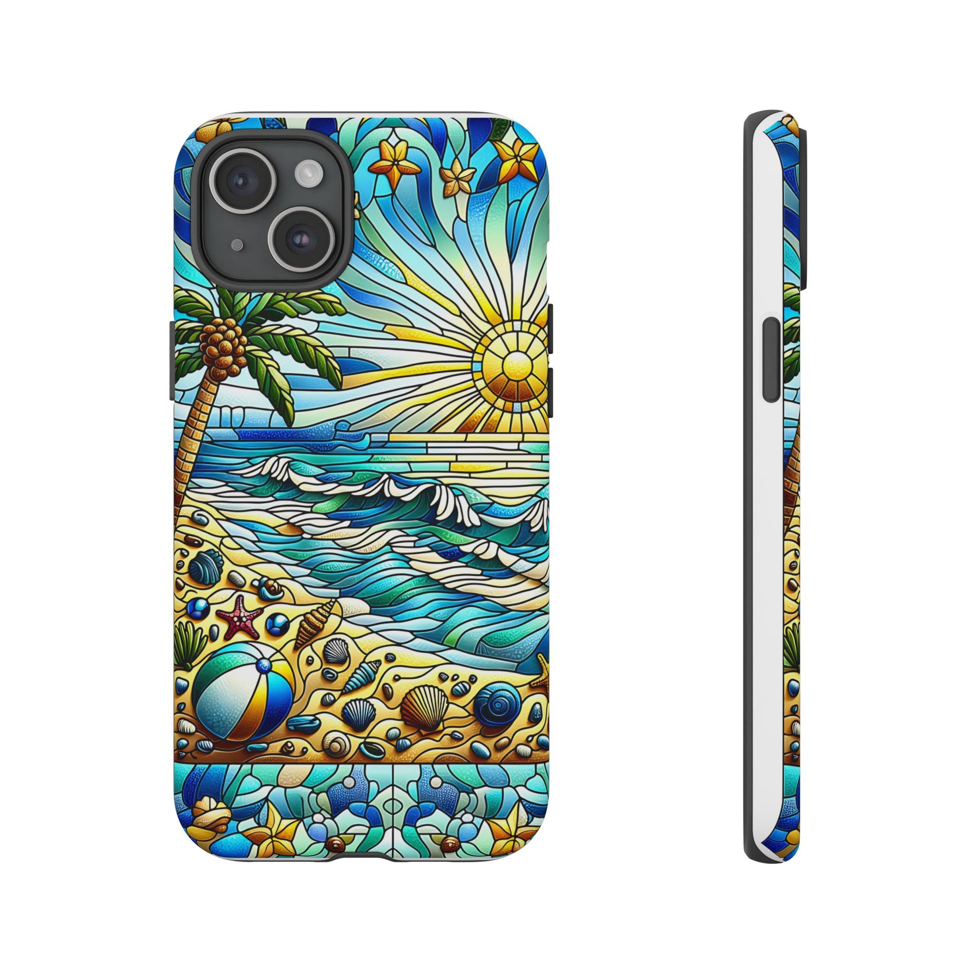 Stained Glass Tough Case, Protective Phone Case, Nature Inspired Smartphone Case, Summer Beach Play Day Phone Cover, Tough Phone Case for