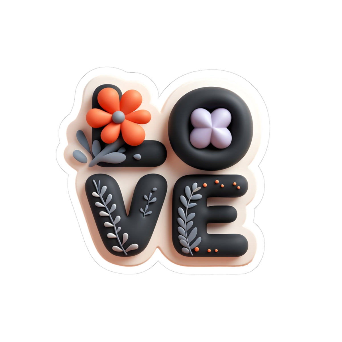 Love Typography Stickers, Nature-Inspired 3D Decals, Romantic Laptop Decals, Bold Love Stickers, Cute Scrapbook Stickers, Kiss-Cut Planner