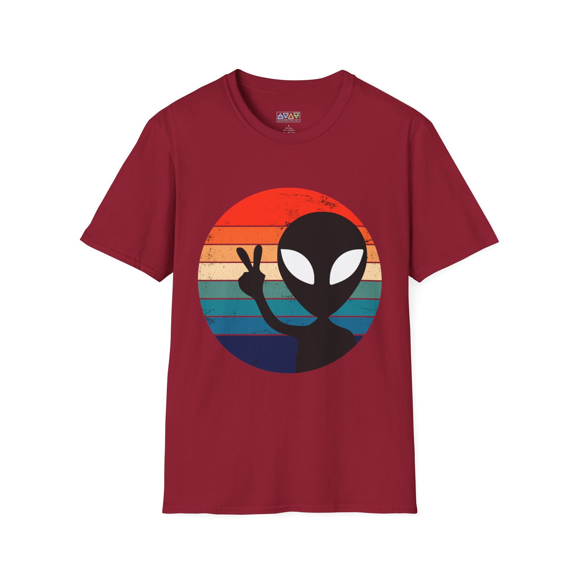 Retro Alien Vibes Unisex Softstyle T-Shirt, Cute Graphic Tee for Casual Wear, Fun Gift for Sci-Fi Lovers, Summer Party Shirt, Peace Sign Tee