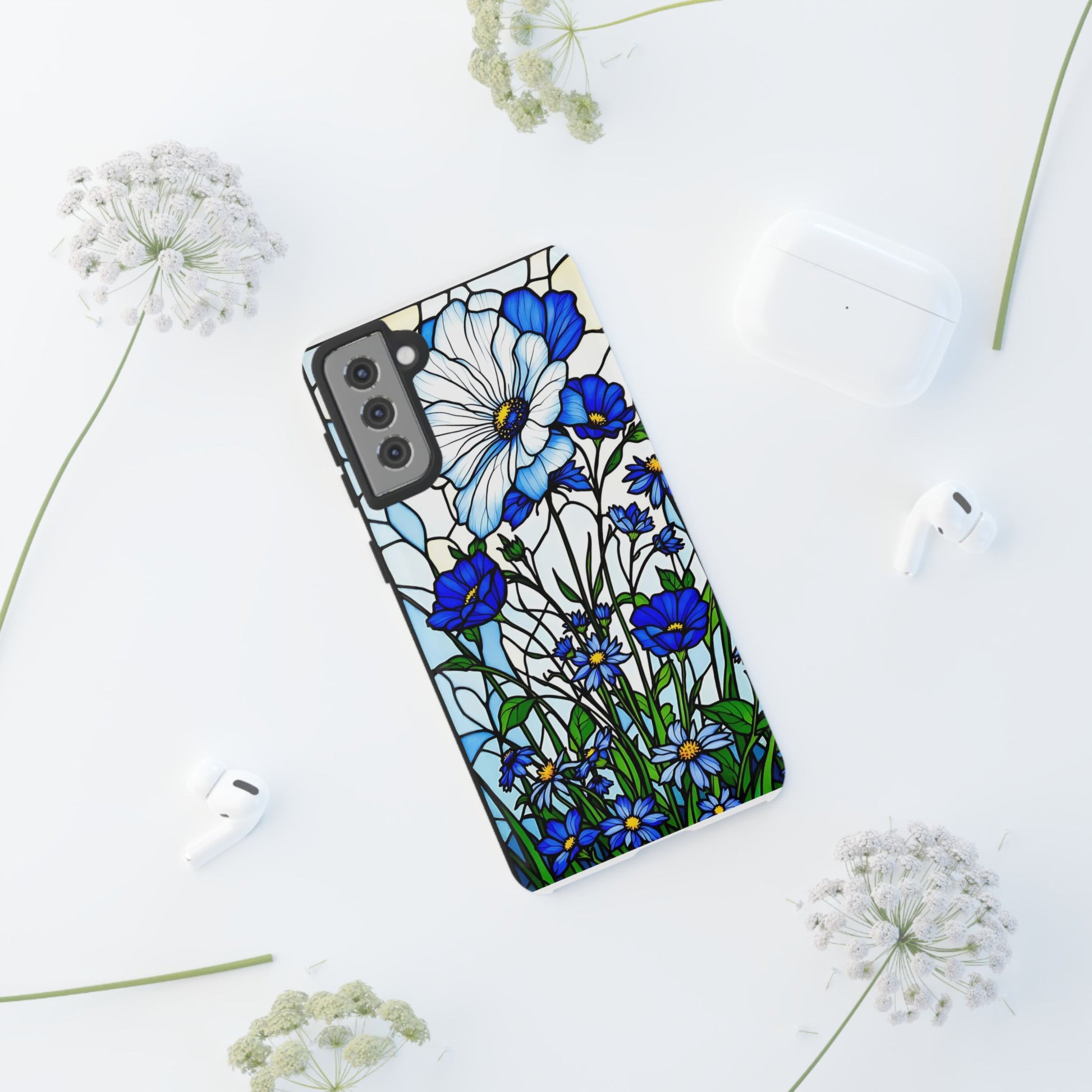 Botanical Stained Glass Tough Case - Floral Phone Cover, Protective Phone Case, Flower Pattern Phone Shell, Nature Inspired Smartphone Case,
