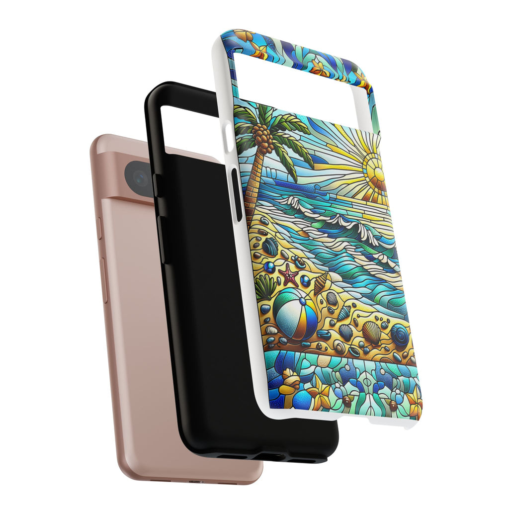 Stained Glass Tough Case, Protective Phone Case, Nature Inspired Smartphone Case, Summer Beach Play Day Phone Cover, Tough Phone Case for