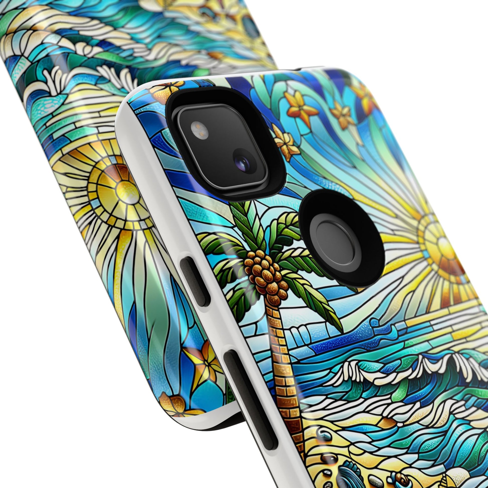 Stained Glass Tough Case, Protective Phone Case, Nature Inspired Smartphone Case, Summer Beach Play Day Phone Cover, Tough Phone Case for