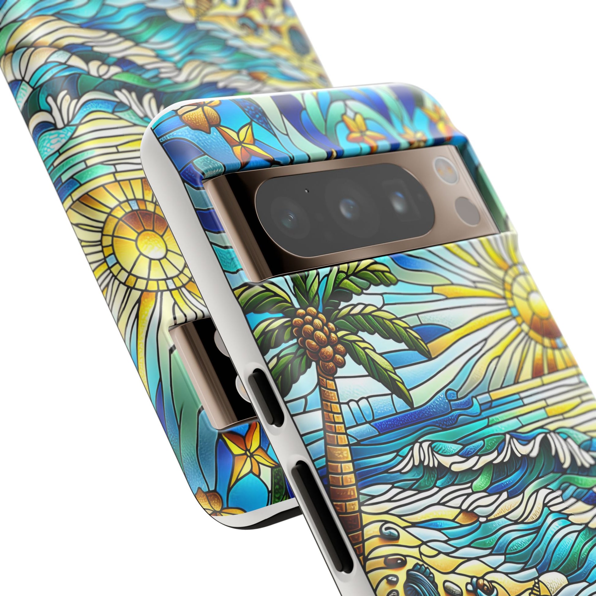 Stained Glass Tough Case, Protective Phone Case, Nature Inspired Smartphone Case, Summer Beach Play Day Phone Cover, Tough Phone Case for