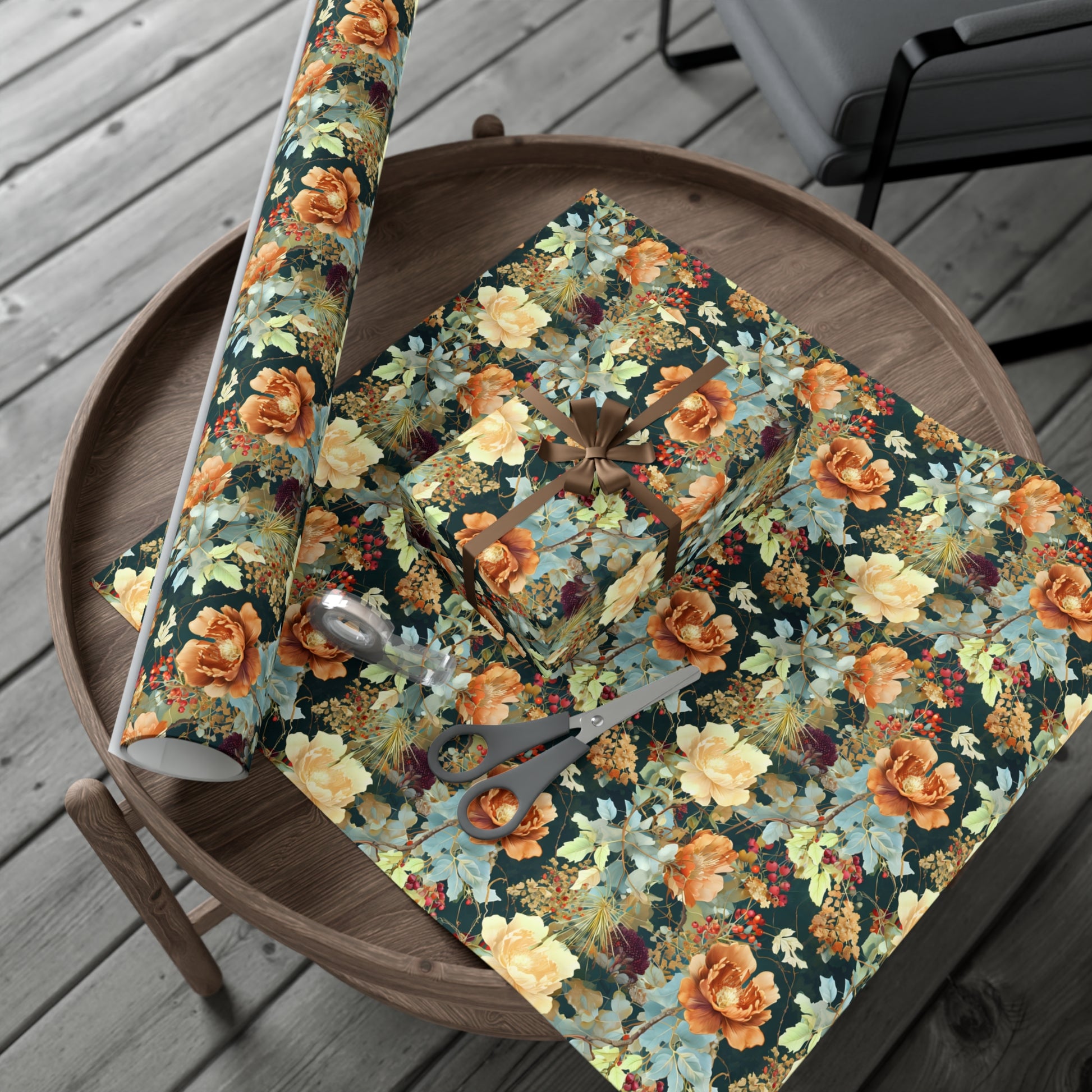 Gift Wrap Papers, Art Nouveau Floral Pattern Showcasing Vibrant Fall Colors, Wrapping Paper Roll, Holiday Gift Wrap, Gift Packaging, Craft