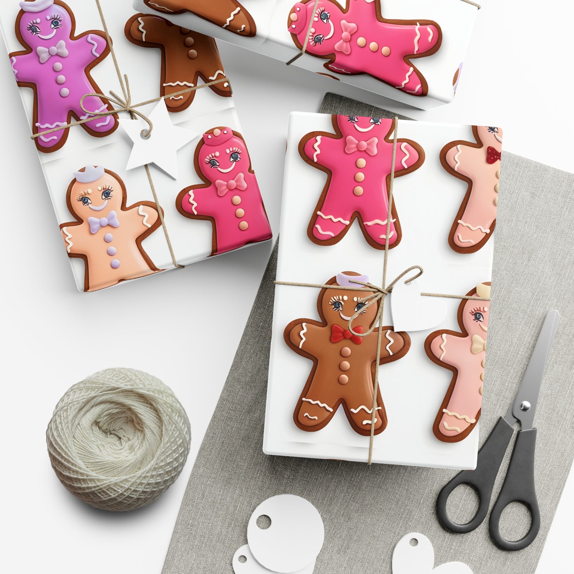 Wrapping Paper, Bougie Gingerbread Women On White Background - Gift Wrap Rolls, Eco-Friendly Gift Wrap, Holiday