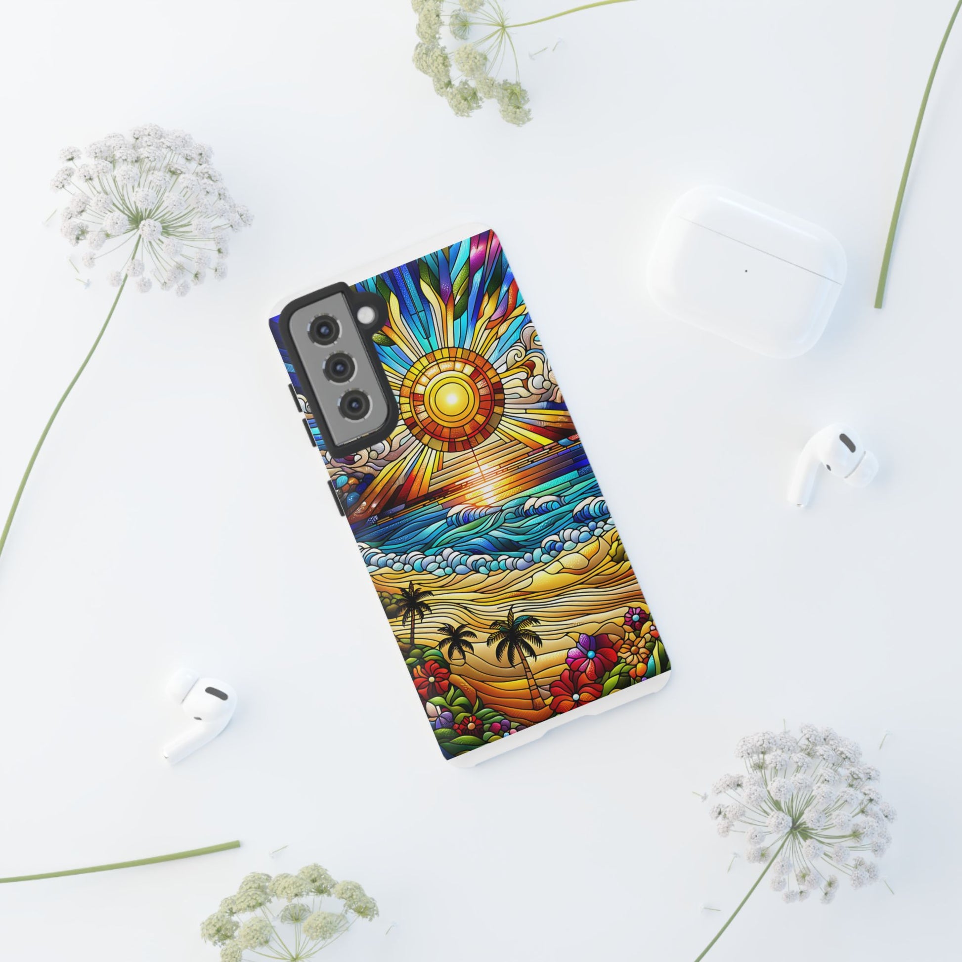 Stained Glass Tough Cases, Protective Phone Case, Nature Inspired Smartphone Cover, Beach Day Summer Accessories, Ocean Lover Gift