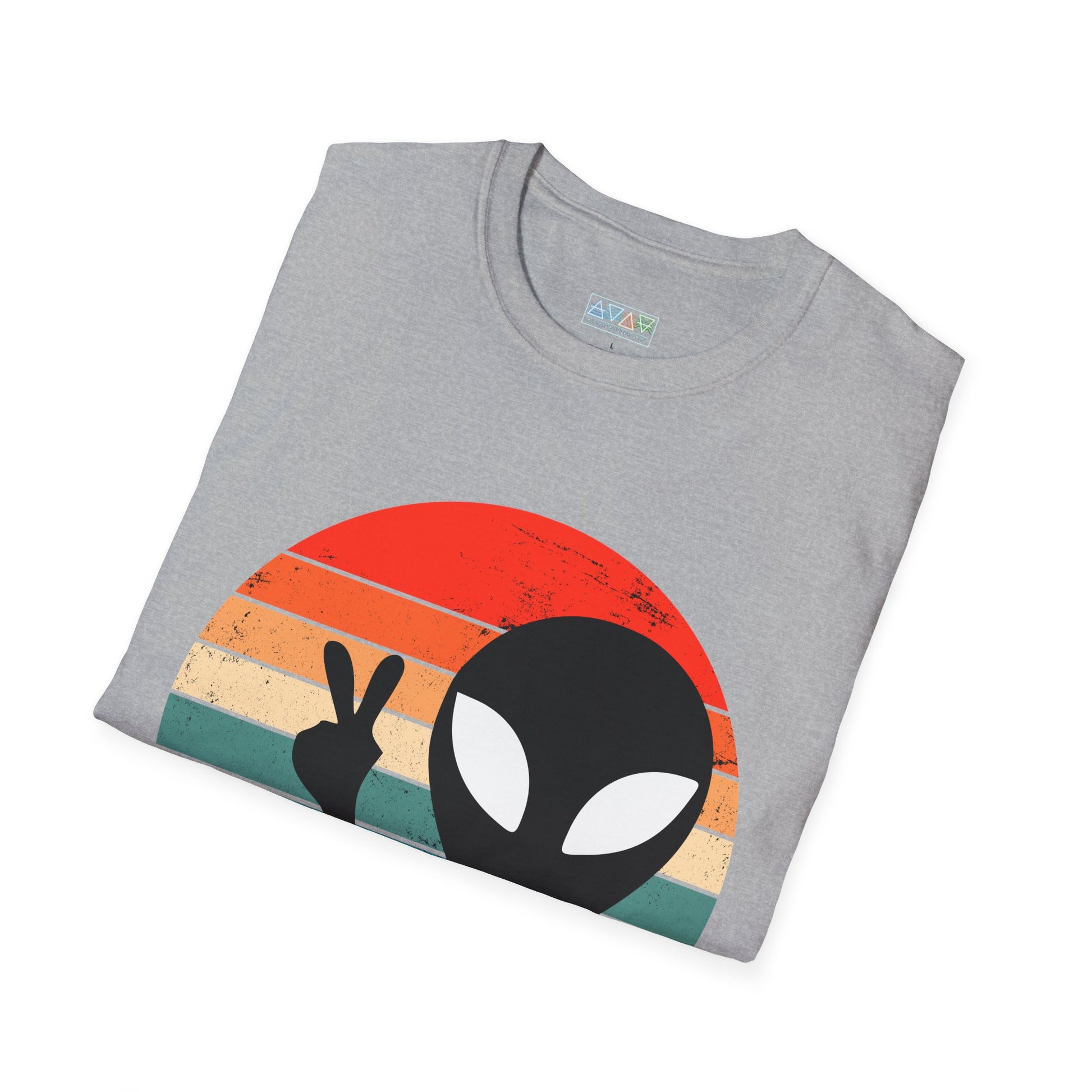 Retro Alien Vibes Unisex Softstyle T-Shirt, Cute Graphic Tee for Casual Wear, Fun Gift for Sci-Fi Lovers, Summer Party Shirt, Peace Sign Tee