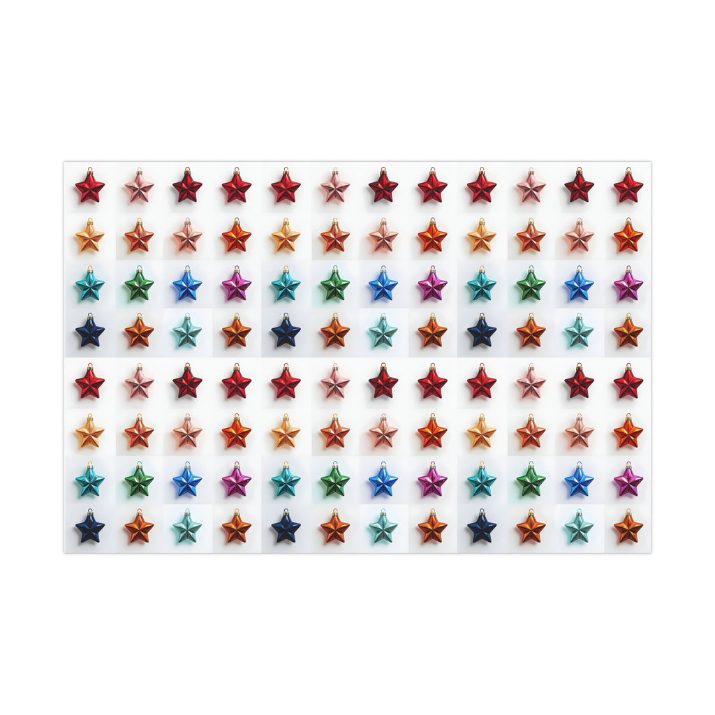 Wrapping Paper, Vibrant Star Christmas Ornaments On White Background - Gift Wrap Rolls, Eco-Friendly Gift Wrap, Holiday