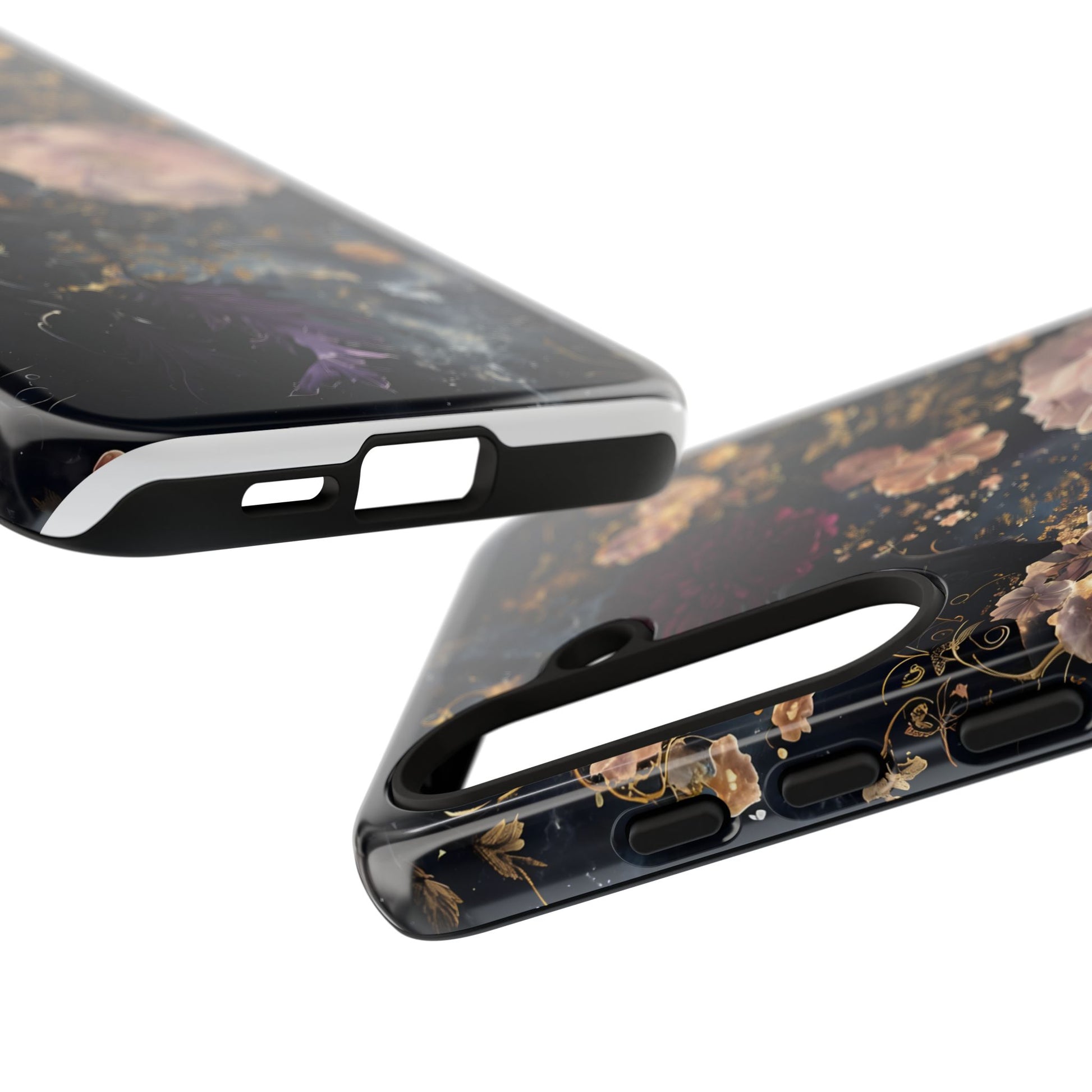 Phone Case, Whimsical Floral Pattern Against Cosmic Nebulous Background. Galaxy, Space, Tough Protective Cover, Unique Gift, Trendy
