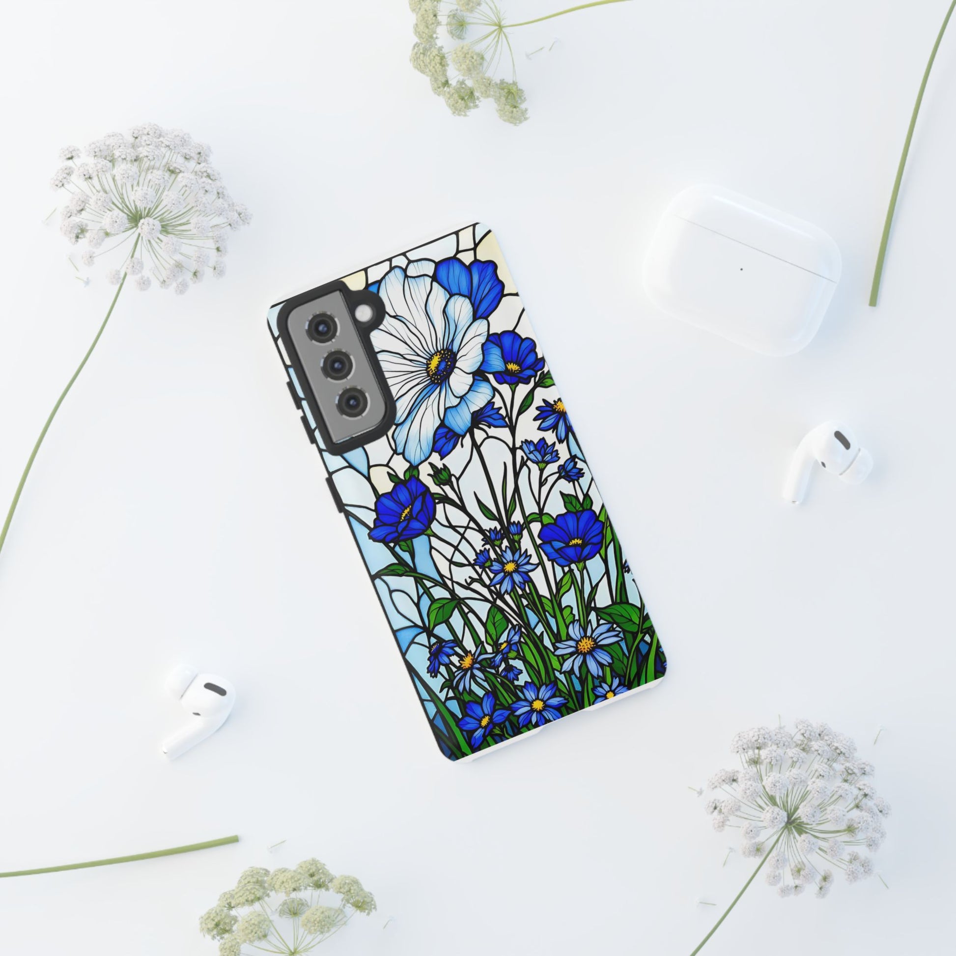 Botanical Stained Glass Tough Case - Floral Phone Cover, Protective Phone Case, Flower Pattern Phone Shell, Nature Inspired Smartphone Case,