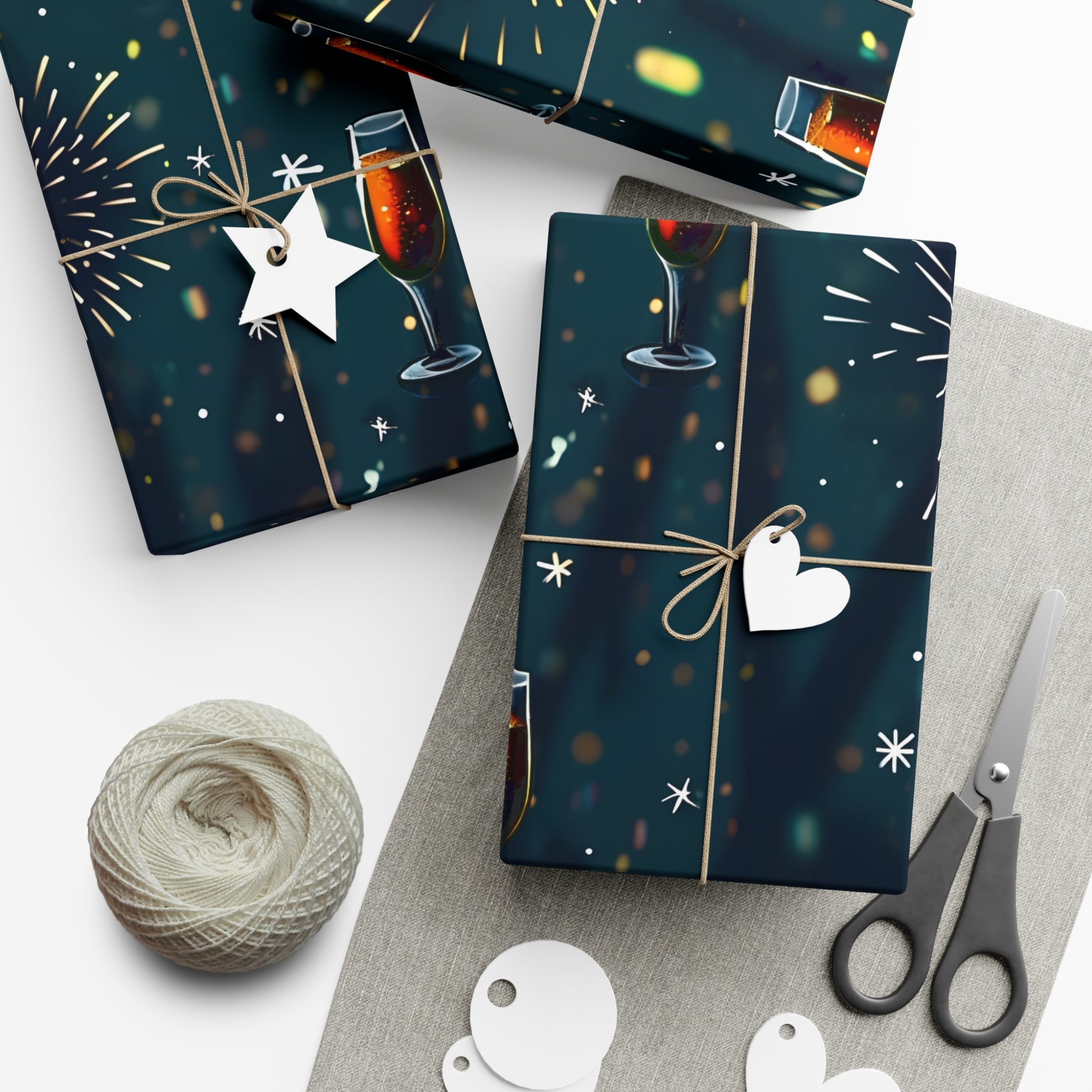 Gift Wrap Papers, New Year's Eve Celebration Pattern With Fireworks And Champagne, Wrapping Paper Roll, Holiday Gift Wrap, Festive