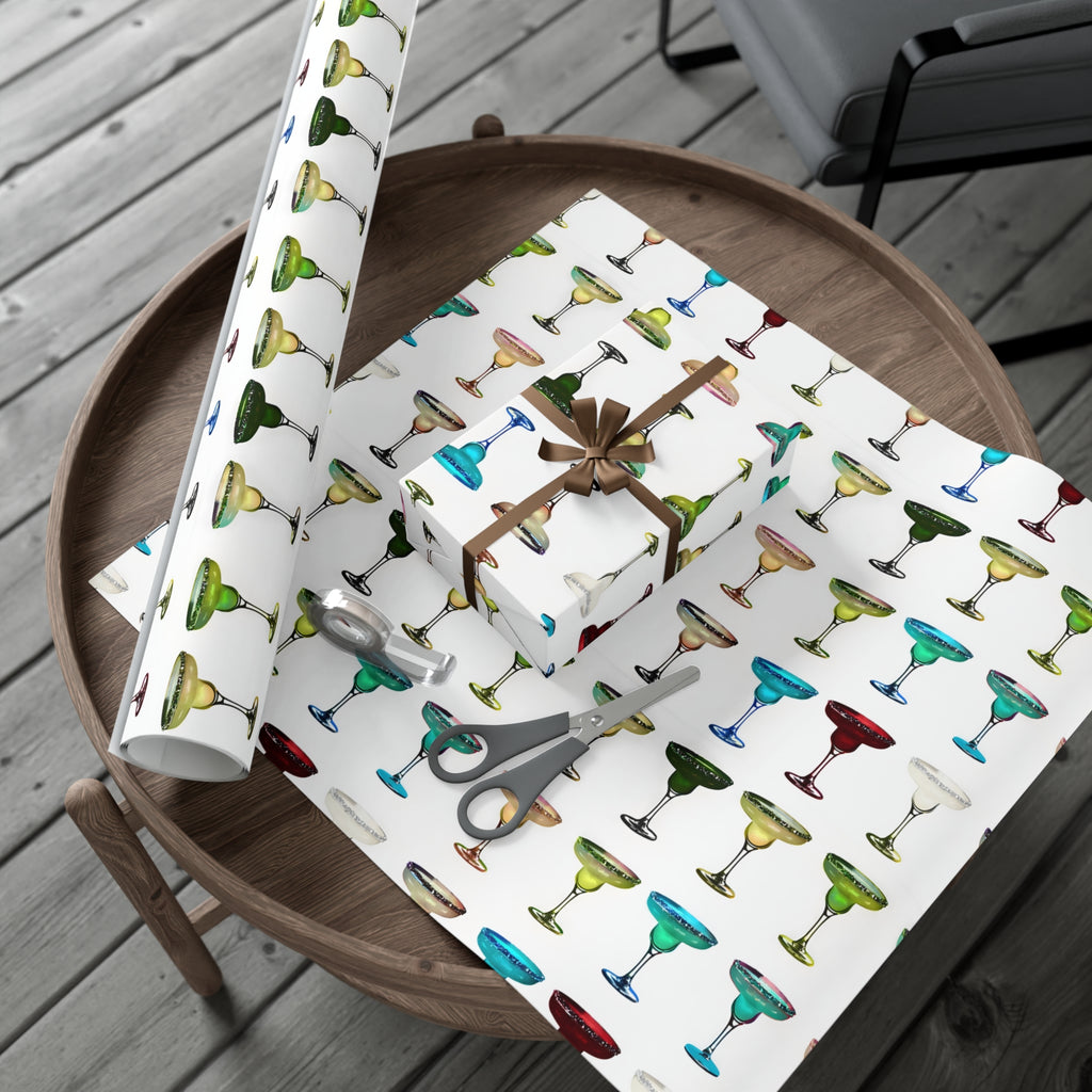 Wrapping Paper, Colorful Margaritas On White Background - Gift Wrap Rolls, Eco-Friendly Gift Wrap, Holiday