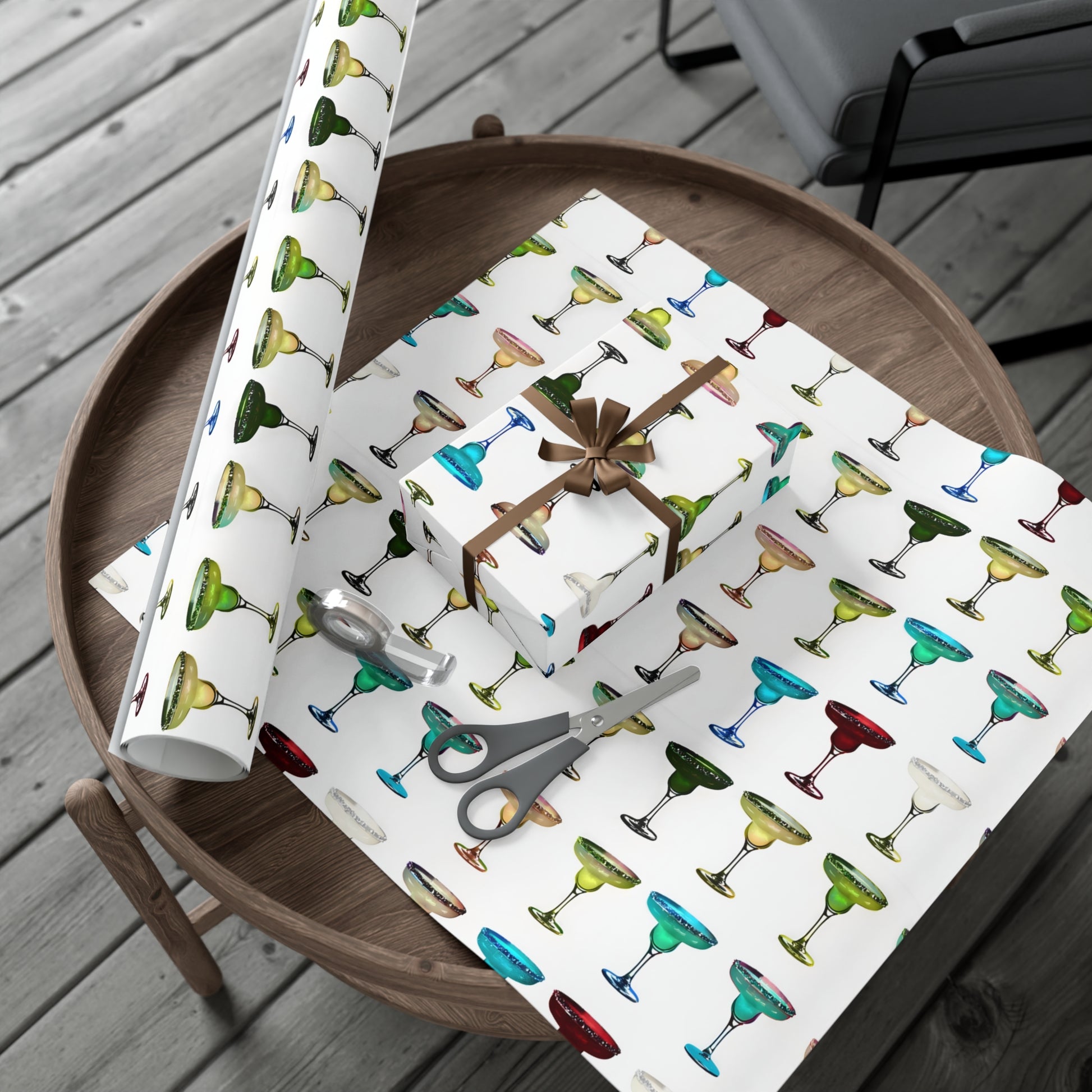 Wrapping Paper, Colorful Margaritas On White Background - Gift Wrap Rolls, Eco-Friendly Gift Wrap, Holiday