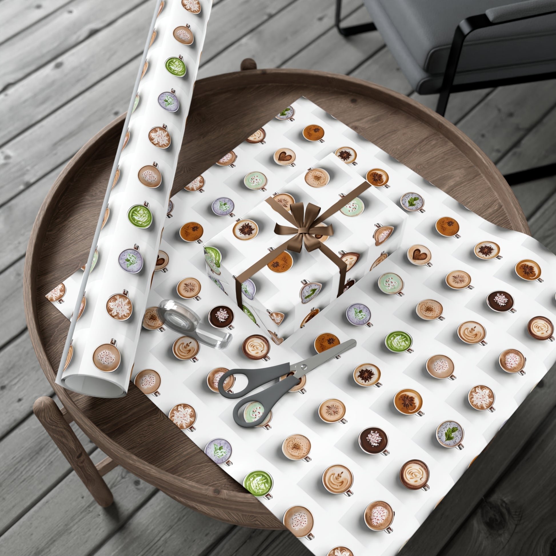 Wrapping Paper, Colorful Lattes On White Background - Gift Wrap Rolls, Eco-Friendly Gift Wrap, Holiday