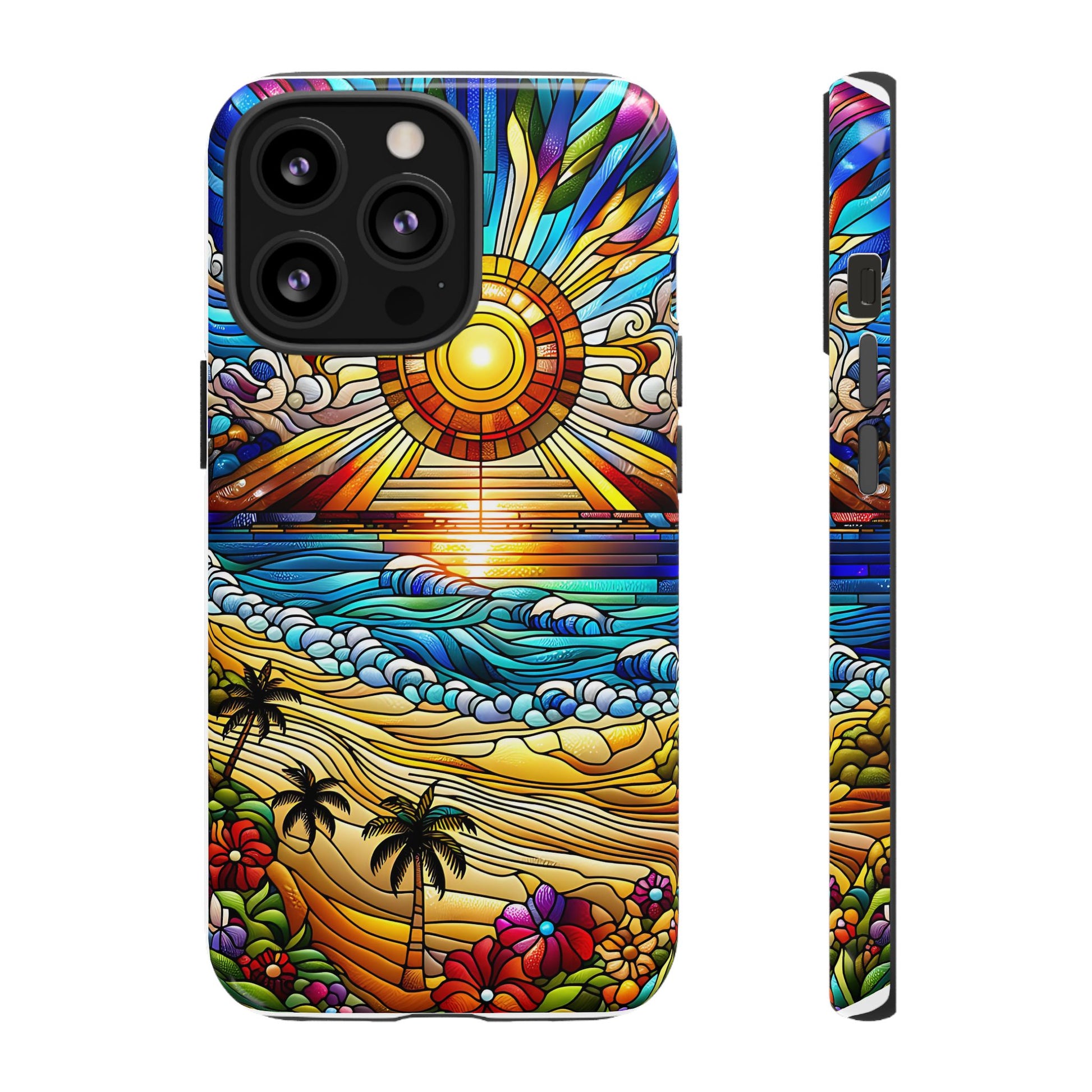 Stained Glass Tough Cases, Protective Phone Case, Nature Inspired Smartphone Cover, Beach Day Summer Accessories, Ocean Lover Gift