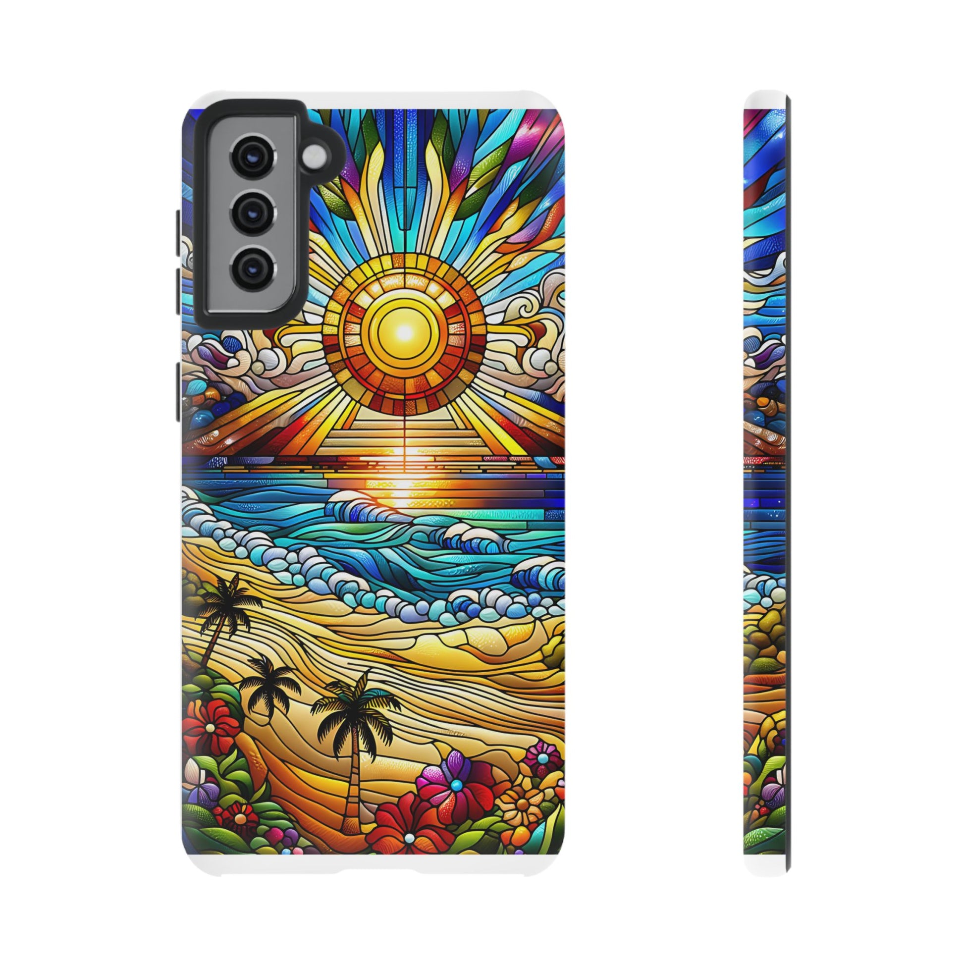 Stained Glass Tough Cases, Protective Phone Case, Nature Inspired Smartphone Cover, Beach Day Summer Accessories, Ocean Lover Gift