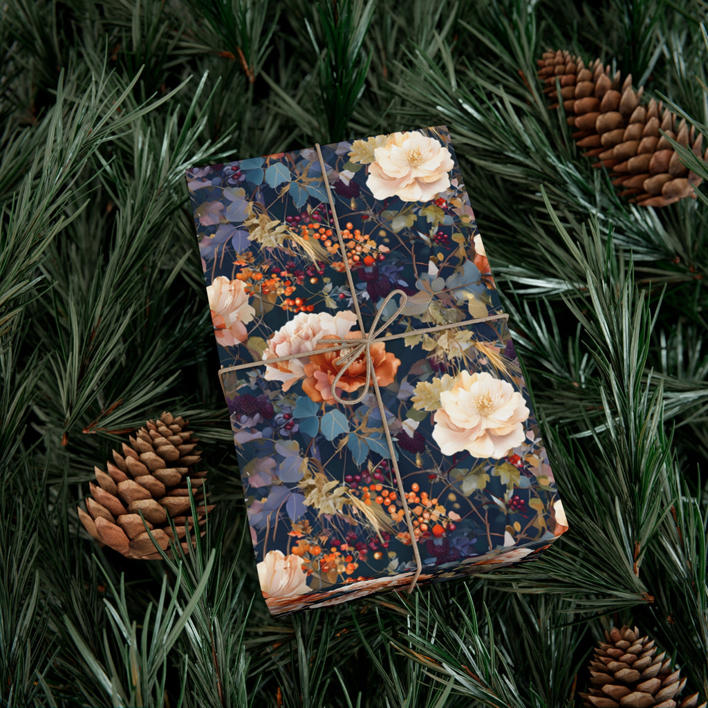 Gift Wrap Papers, Autumn Floral Gift Wrap, Art Nouveau Wrapping Paper, Intricate Fall Flower Pattern, Thanksgiving Gift Wrap, Holiday