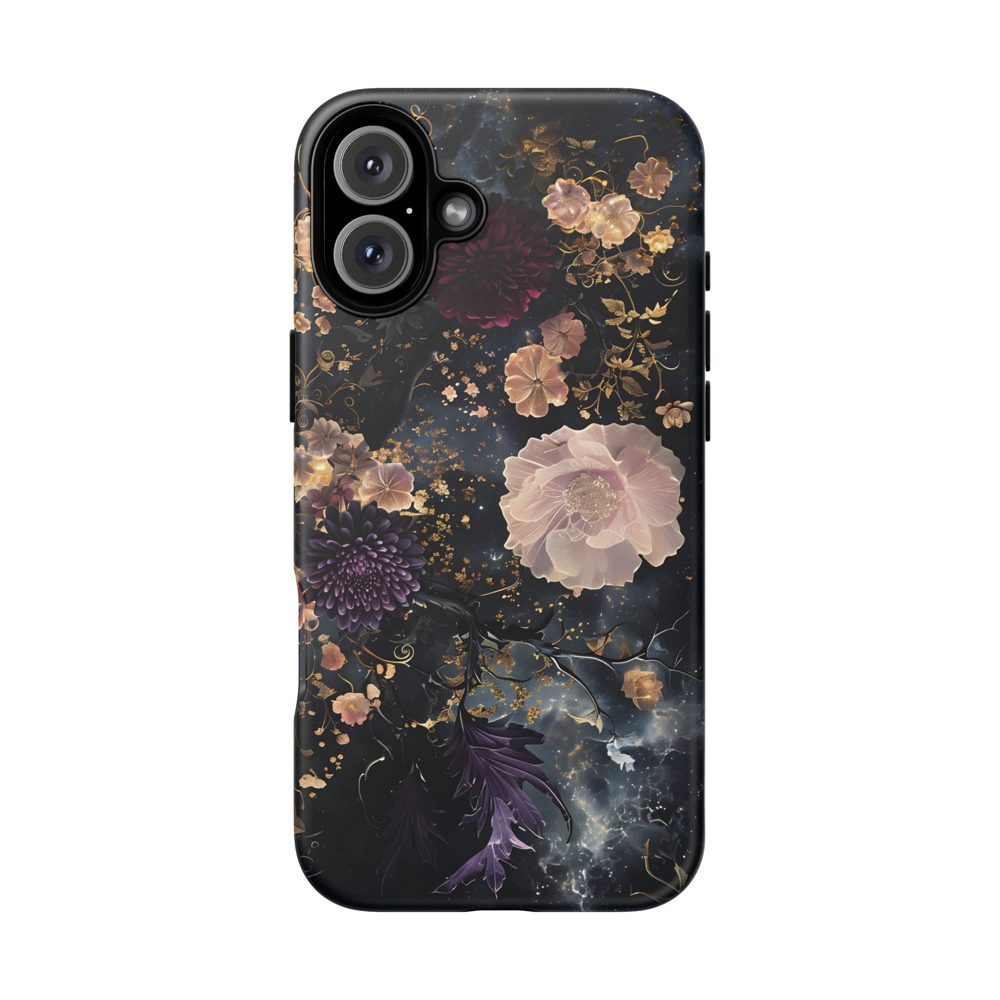 Phone Case, Whimsical Floral Pattern Against Cosmic Nebulous Background. Galaxy, Space, Tough Protective Cover, Unique Gift, Trendy