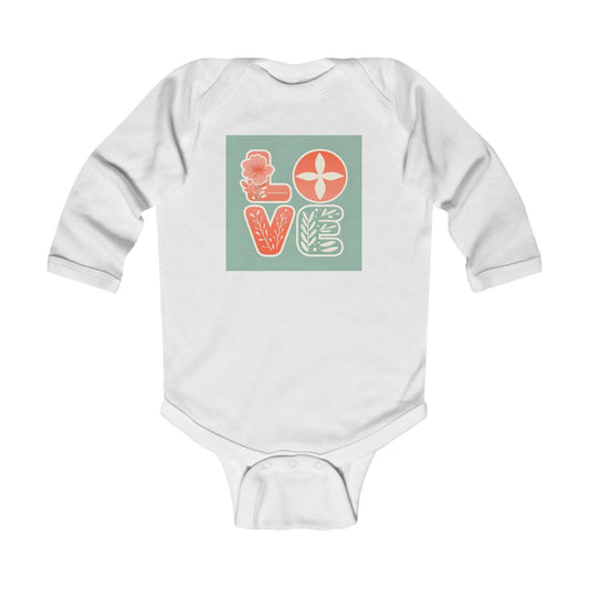 Love Long Sleeve Bodysuit, Baby Romper, Onesie, Infant Jumpsuit, Pastel Colors Baby Outfit