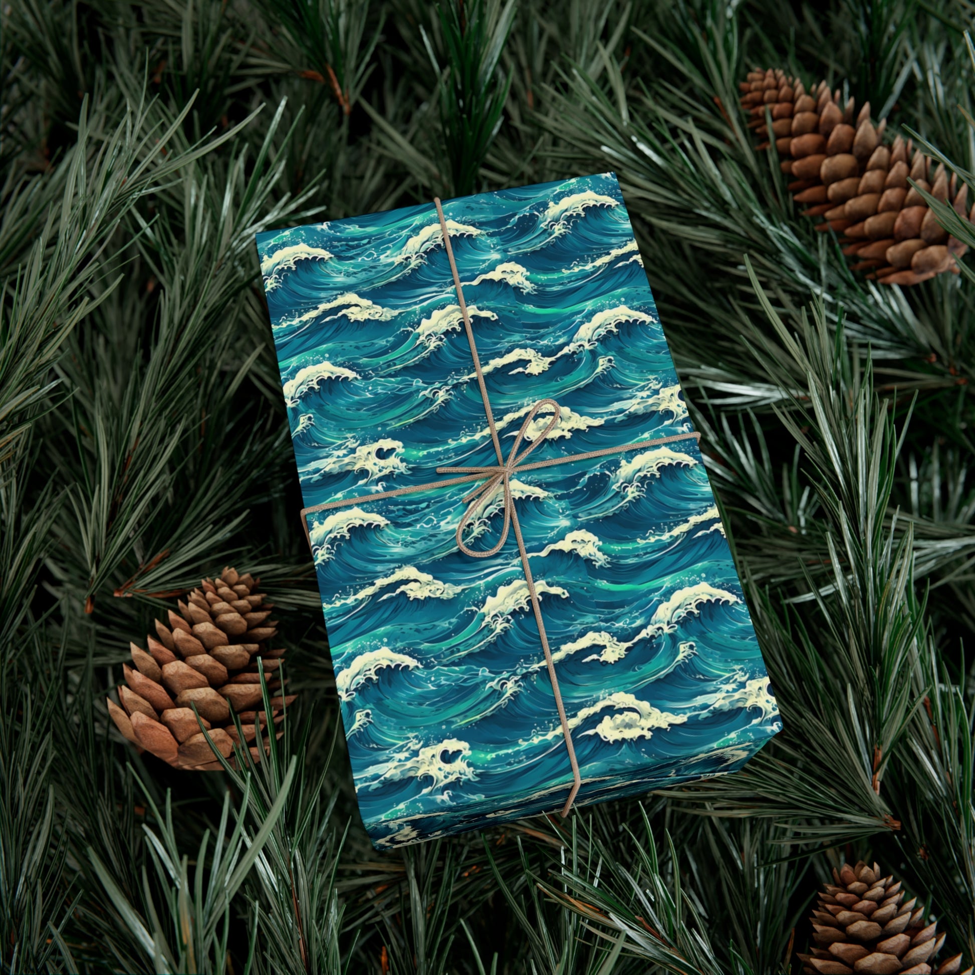 Wrapping Paper Set, Ocean Wave Design, Gift Wrap Roll, Sea Colors, Birthday Gift Packaging, Holiday Wrap, Craft Paper, Party Supplies