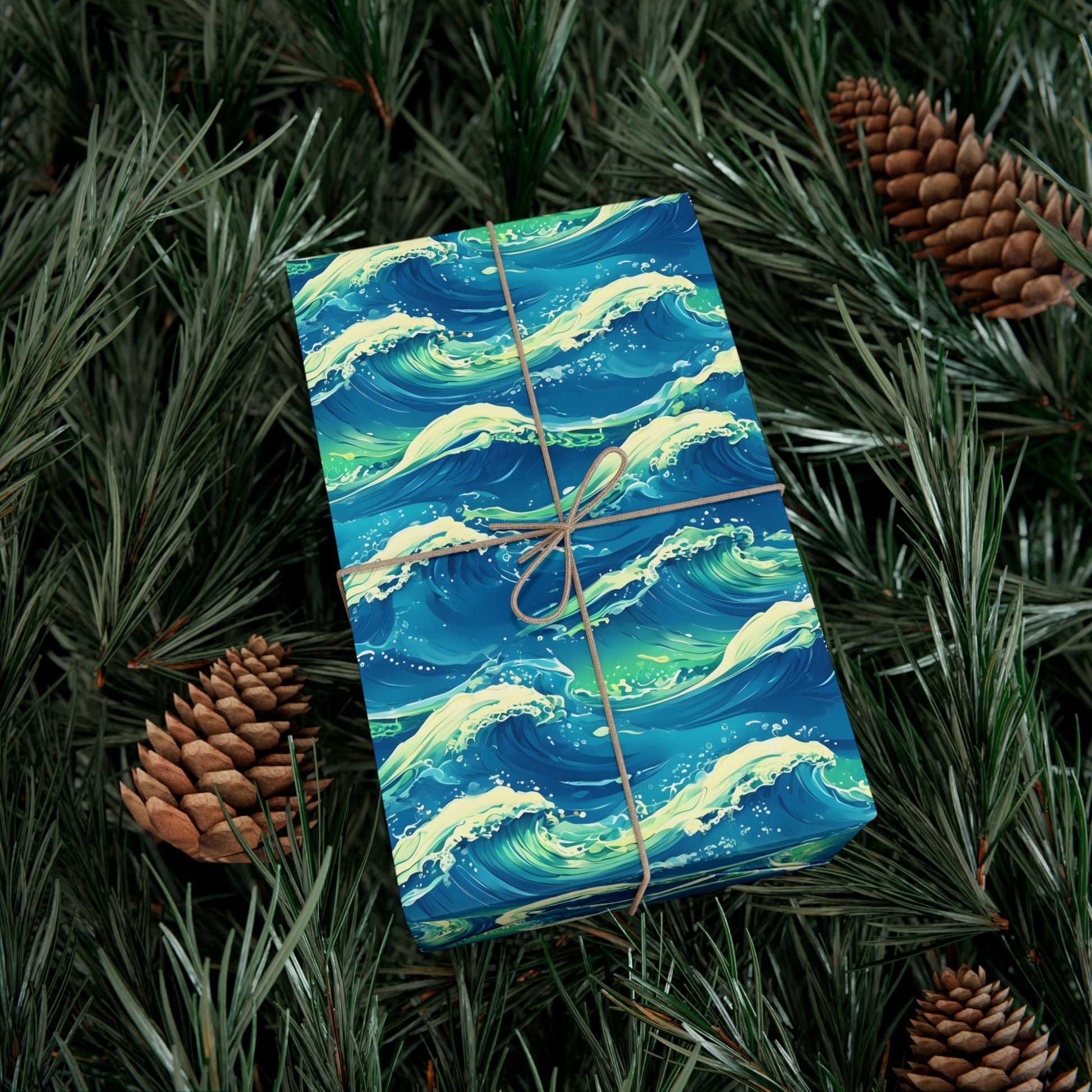 Wrapping Paper, Vibrant Seamless Ocean Waves Gift Wrap Roll, Nautical Gift Packaging, Beach Theme Gift Wrap, Coastal Holiday Wrapping