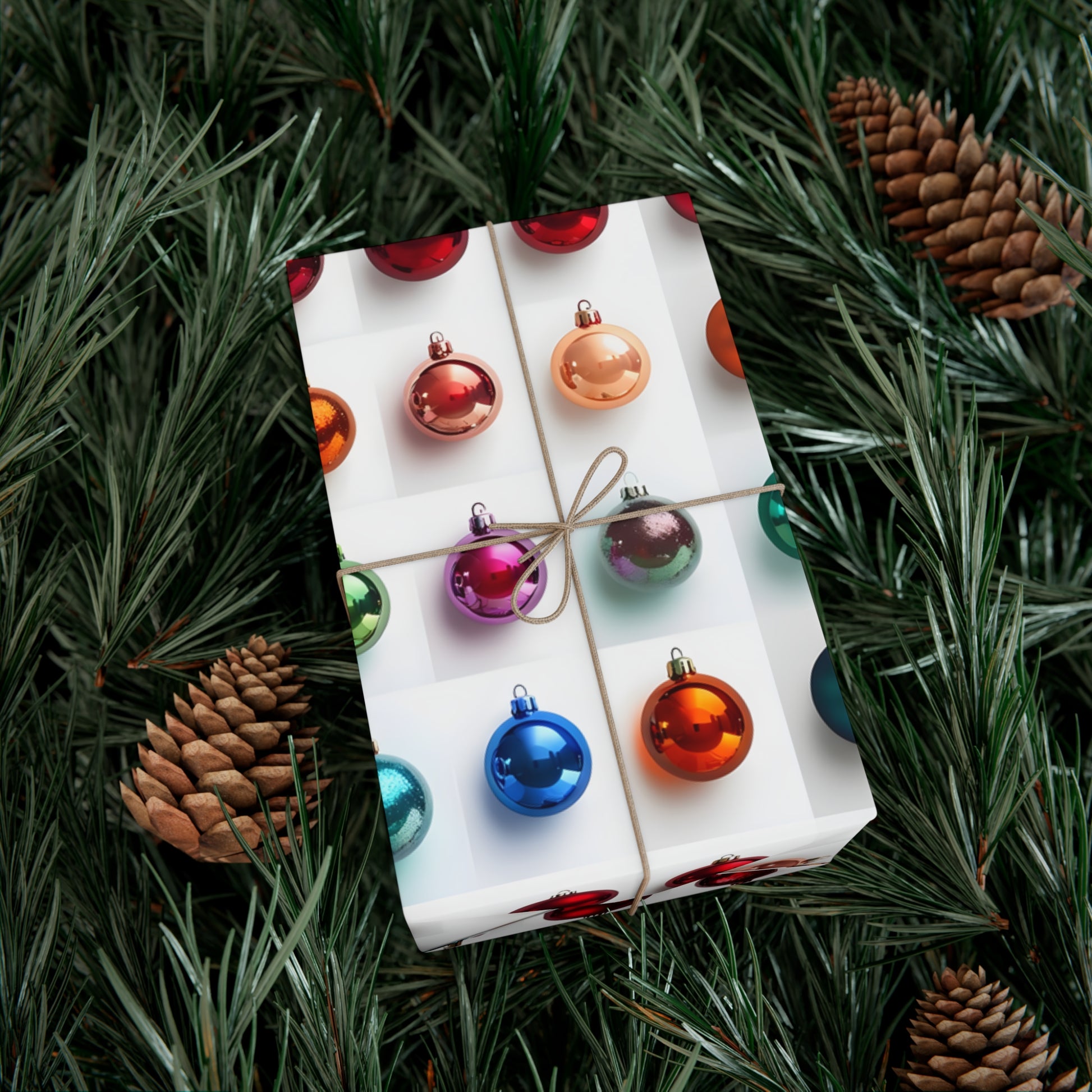 Wrapping Paper, Vibrant Christmas Ornaments On White Background - Gift Wrap Rolls, Eco-Friendly Gift Wrap, Holiday