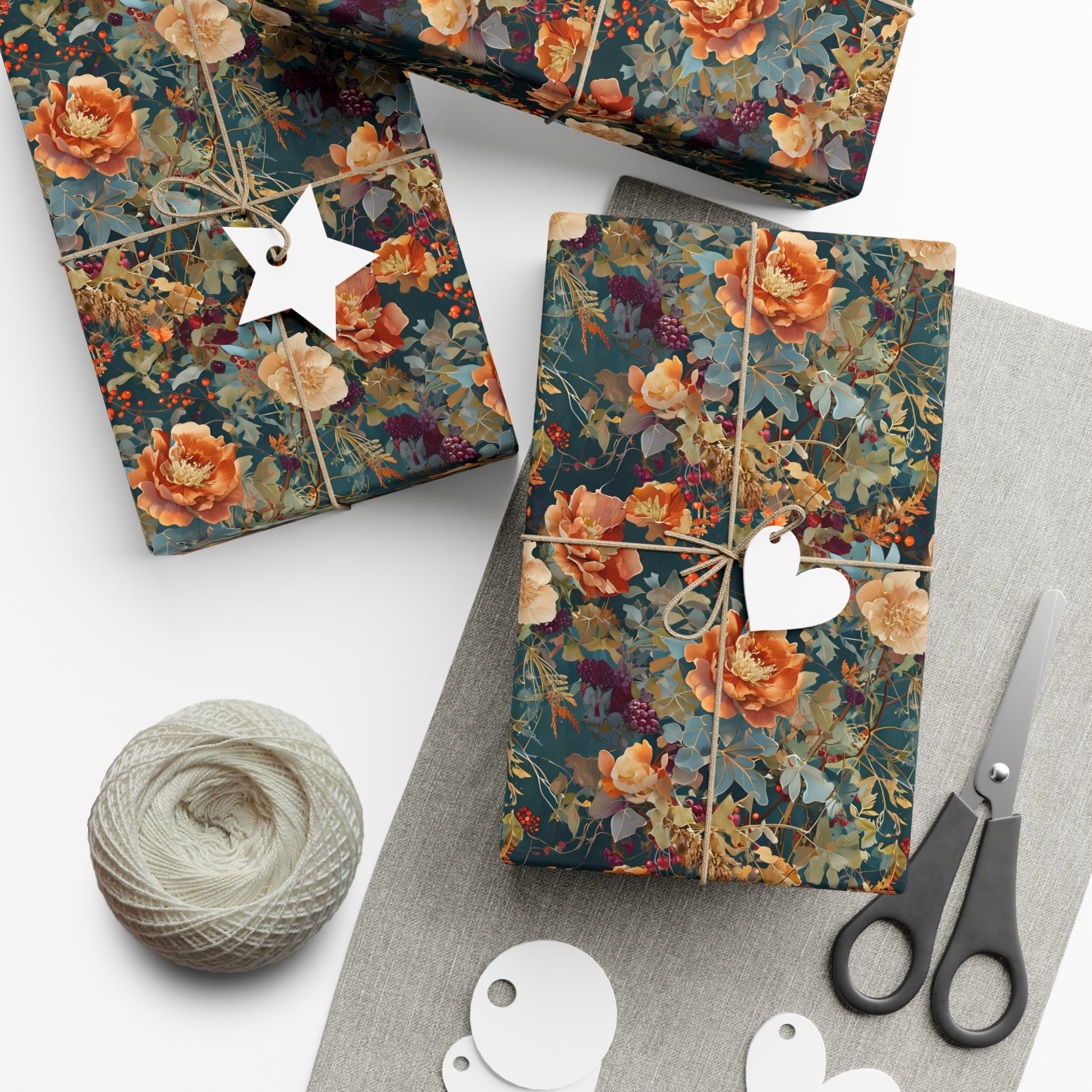 Gift Wrap Papers, Art Nouveau Floral Pattern, Autumn Hues, Wrapping Paper Roll, Holiday Gift Wrap, Eco-Friendly Gift Wrap