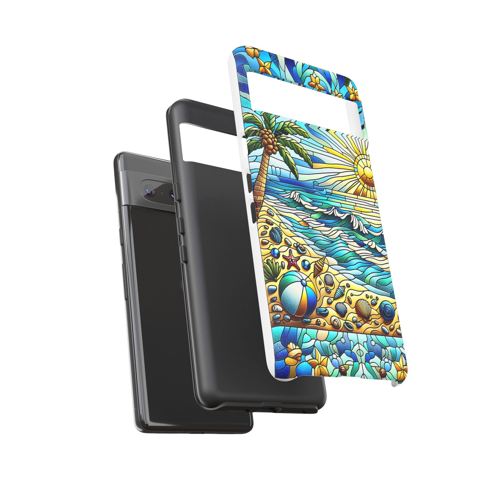 Stained Glass Tough Case, Protective Phone Case, Nature Inspired Smartphone Case, Summer Beach Play Day Phone Cover, Tough Phone Case for