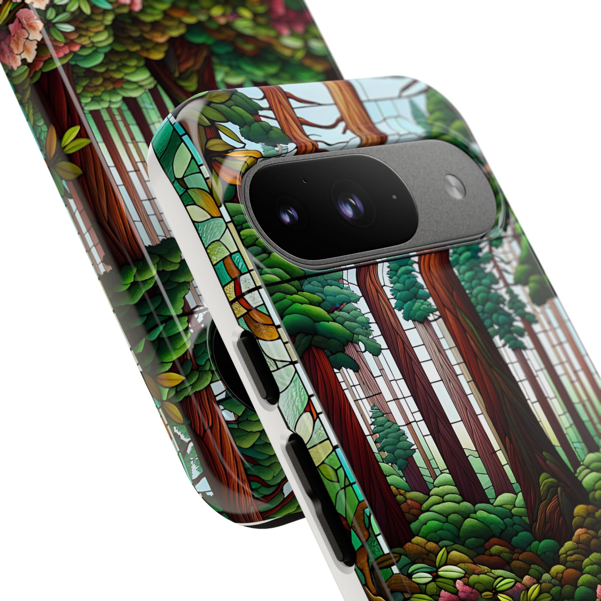 Nature Inspired Tough Cases - Redwood Trees & Rhododendrons Stained Glass iPhone Cover, Protective Phone Shell, Unique Samsung Galaxy Case,