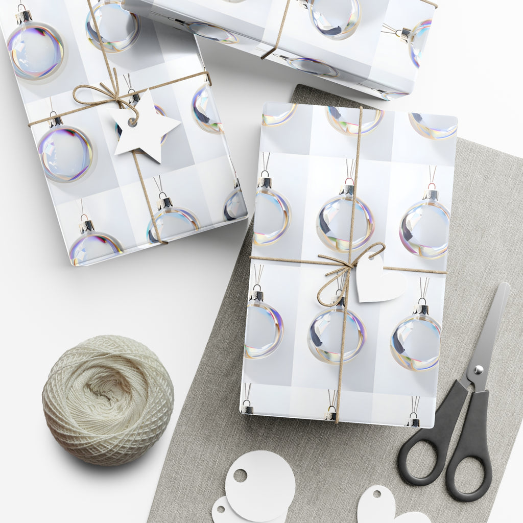 Wrapping Paper, Iridescent Glass Christmas Ornaments On White Background - Gift Wrap Rolls, Eco-Friendly Gift Wrap, Holiday