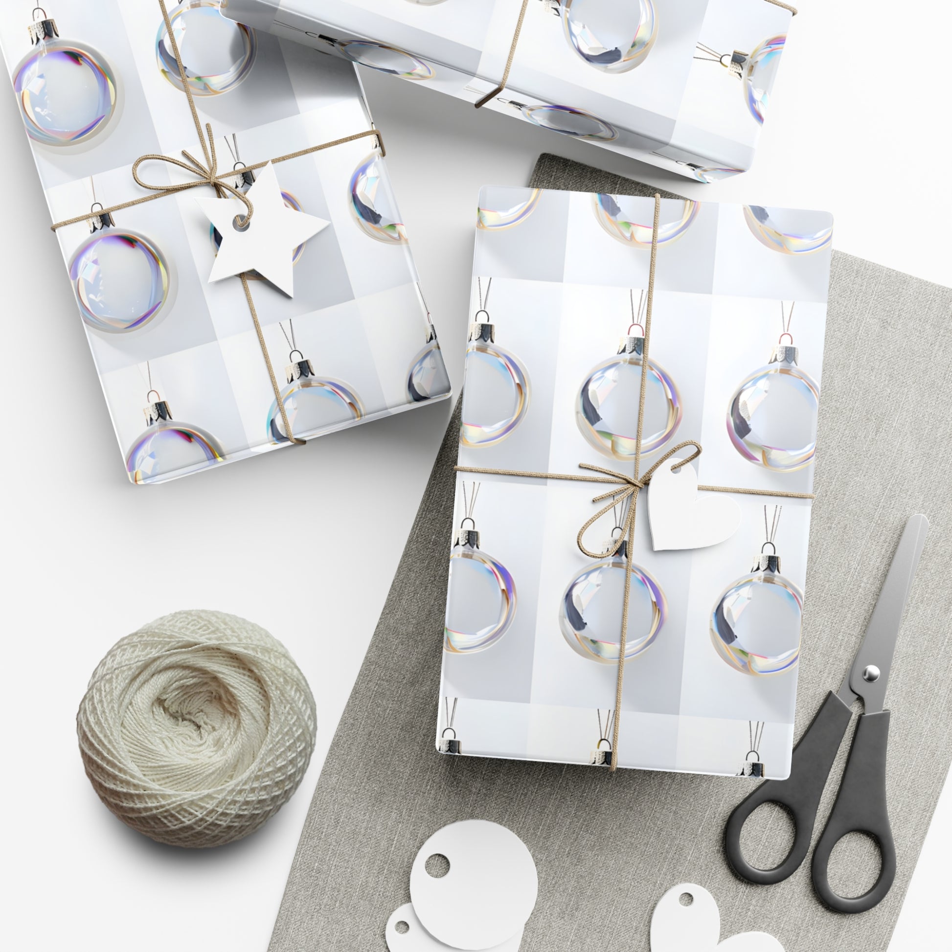 Wrapping Paper, Iridescent Glass Christmas Ornaments On White Background - Gift Wrap Rolls, Eco-Friendly Gift Wrap, Holiday