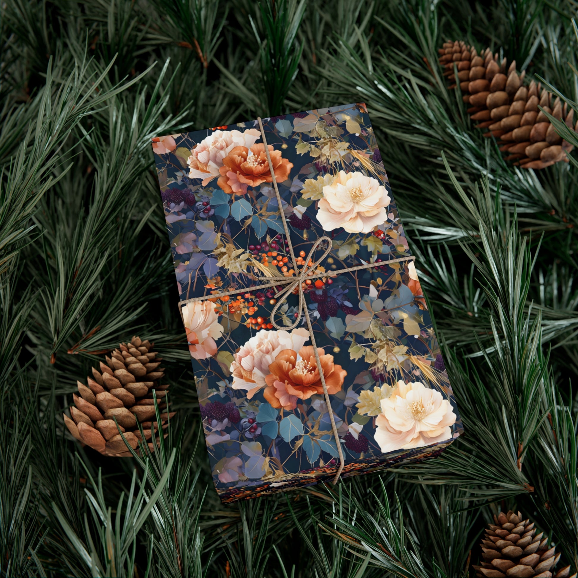 Gift Wrap Papers, Autumn Floral Gift Wrap, Art Nouveau Wrapping Paper, Intricate Fall Flower Pattern, Thanksgiving Gift Wrap, Holiday