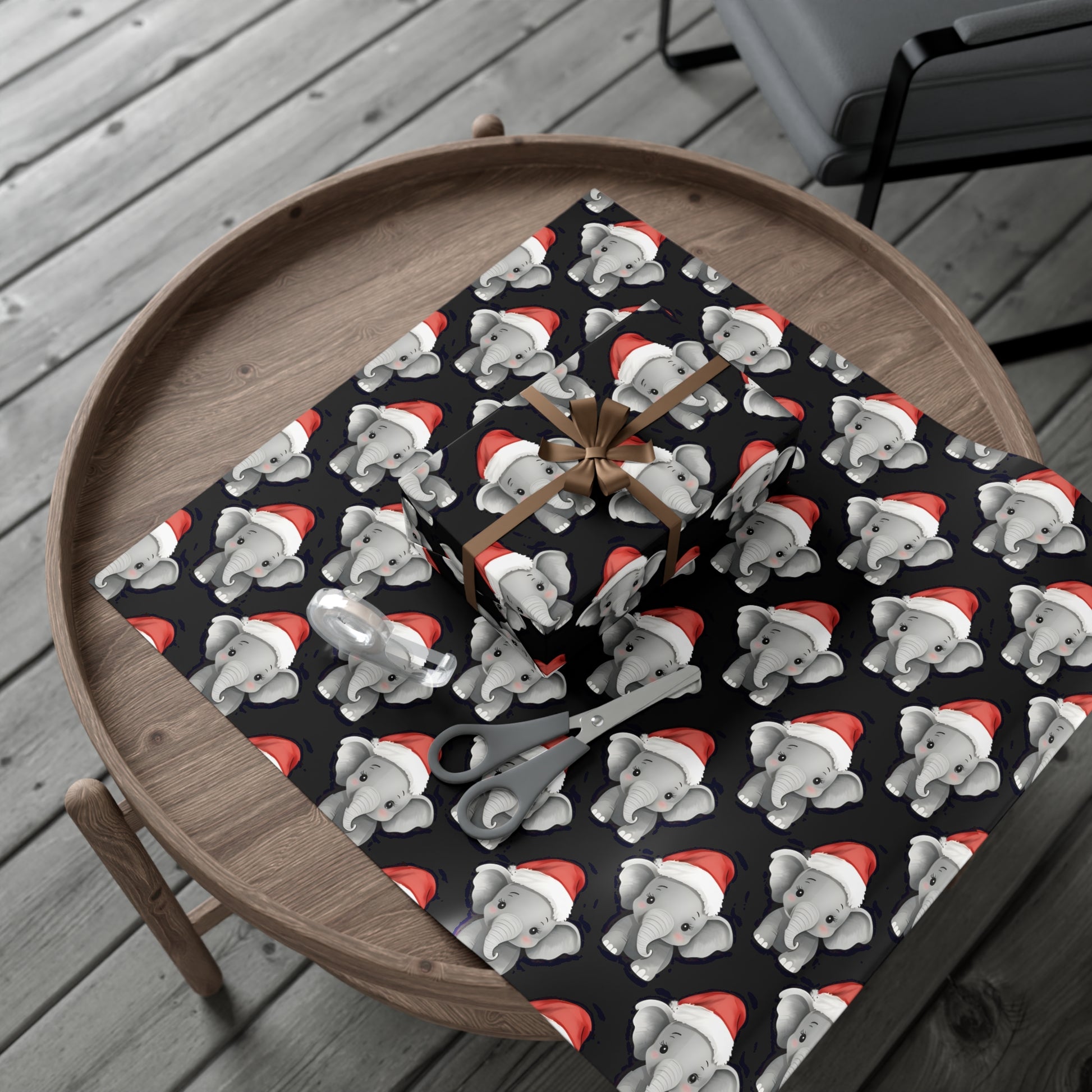 Gift Wrap Papers, Adorable Baby Elephants in Santa Hats - Cute Holiday Wrapping Paper, Christmas Gift Wrap, Festive Gift Wrap Sheets,