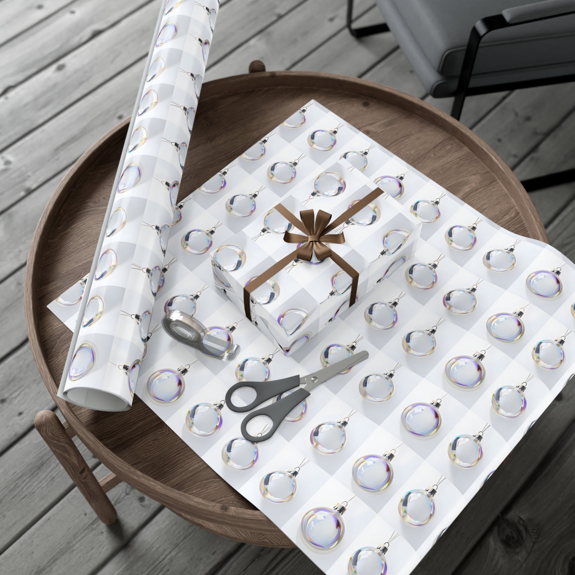 Wrapping Paper, Iridescent Glass Christmas Ornaments On White Background - Gift Wrap Rolls, Eco-Friendly Gift Wrap, Holiday
