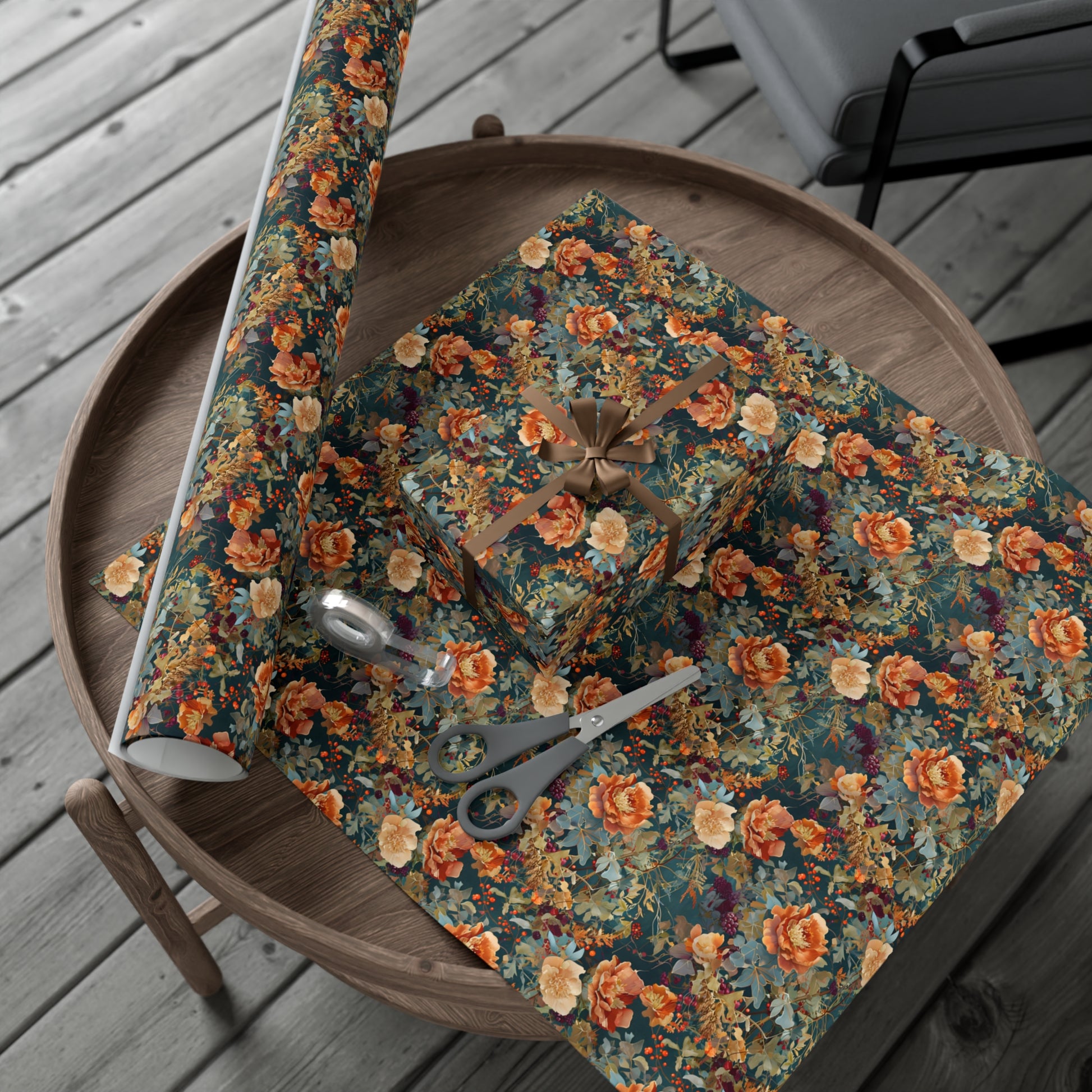 Gift Wrap Papers, Art Nouveau Floral Pattern, Autumn Hues, Wrapping Paper Roll, Holiday Gift Wrap, Eco-Friendly Gift Wrap