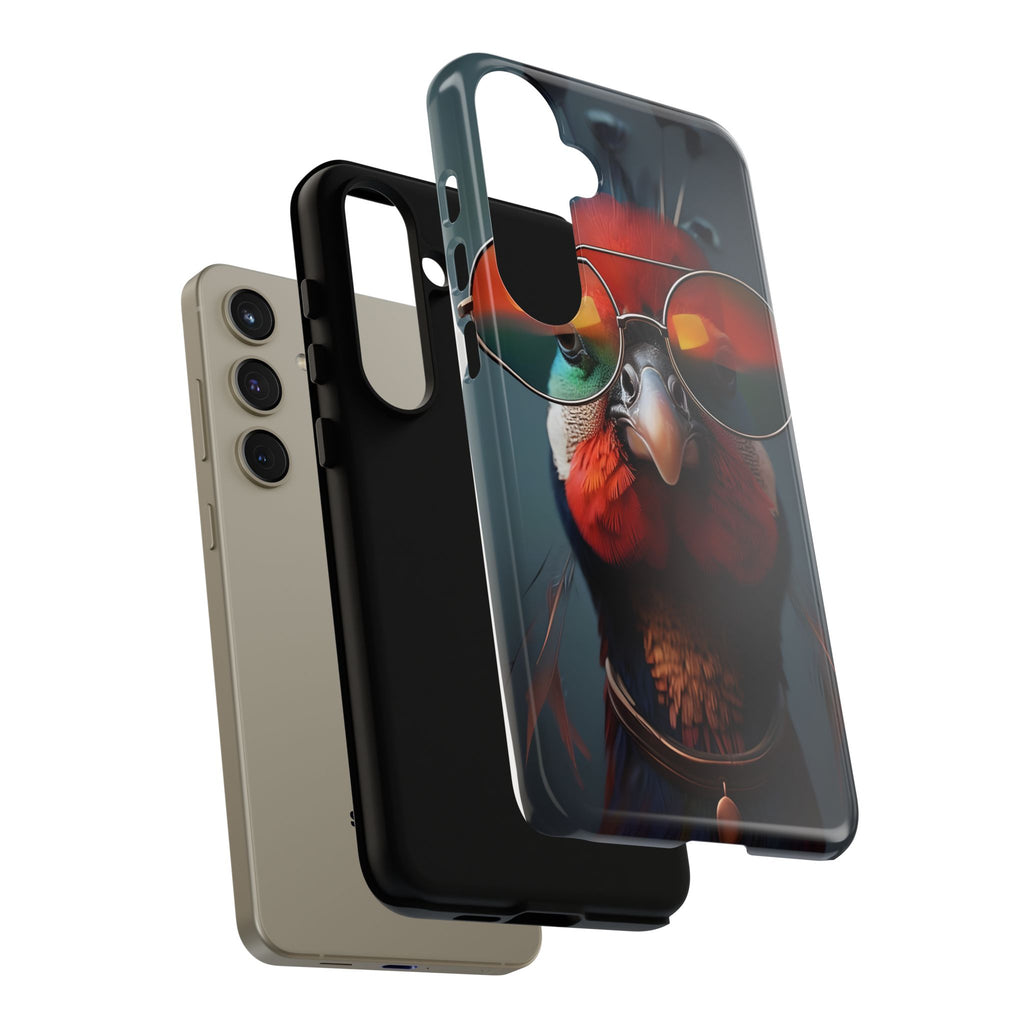 Phone Cases, Bright Exotic Bird in Cool Sunglasses, Protective Tough Cover, Tropical Animal Print, Unique Gift for Bird Lovers, Accessories