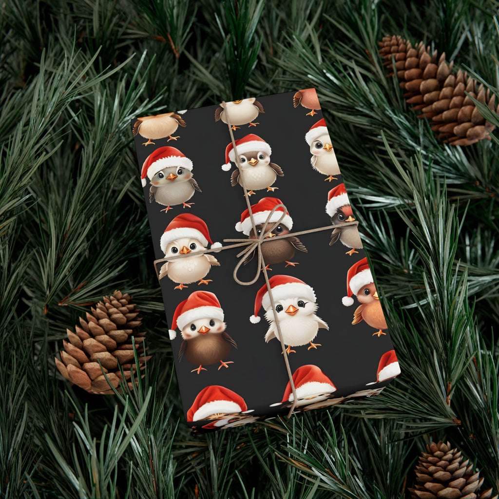 Gift Wrap Papers, Christmas Bird Gift Wrap, Holiday Wrapping Paper, Cute Santa Hat Birds, Festive Gift Wrap, Wrapping Sheets
