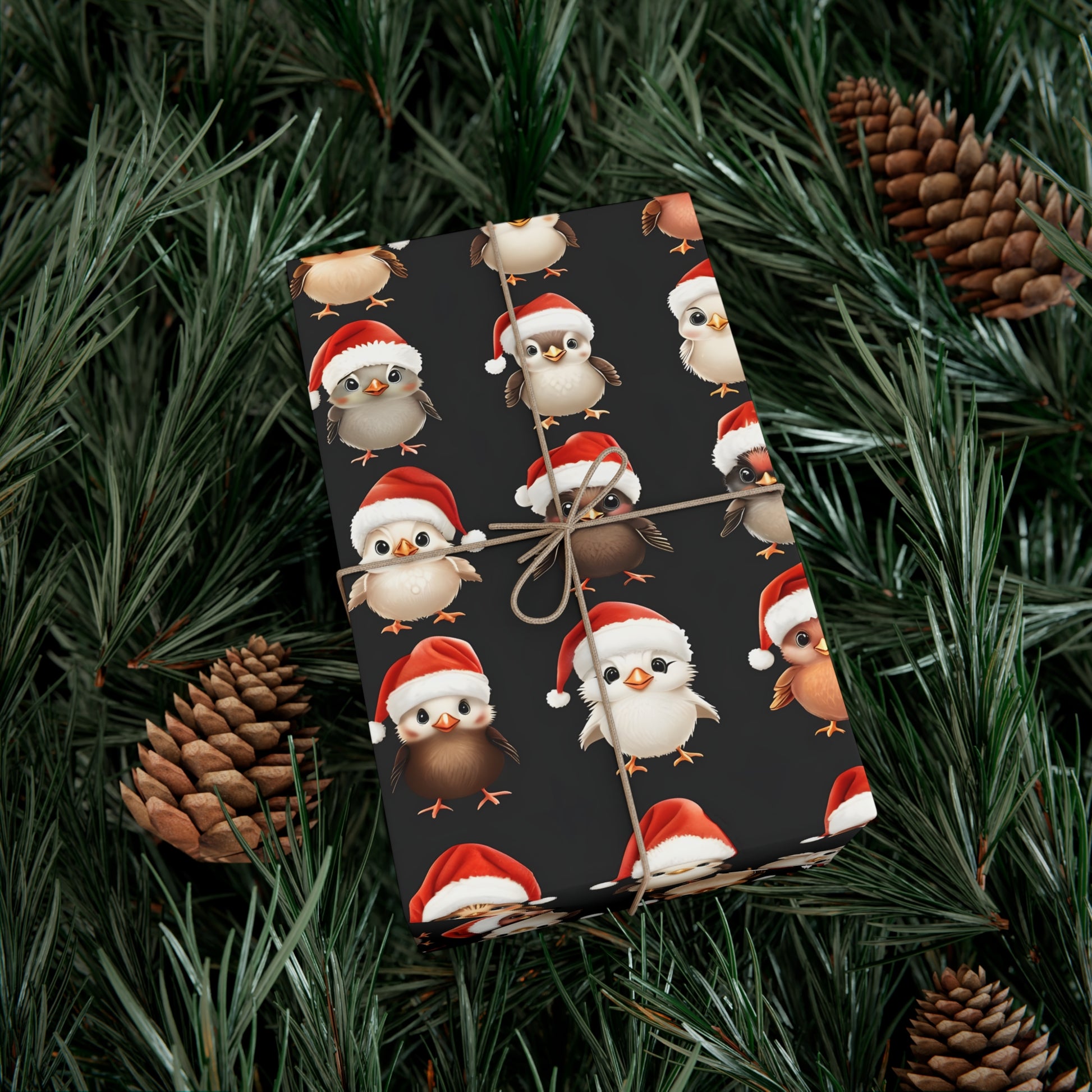 Gift Wrap Papers, Christmas Bird Gift Wrap, Holiday Wrapping Paper, Cute Santa Hat Birds, Festive Gift Wrap, Wrapping Sheets