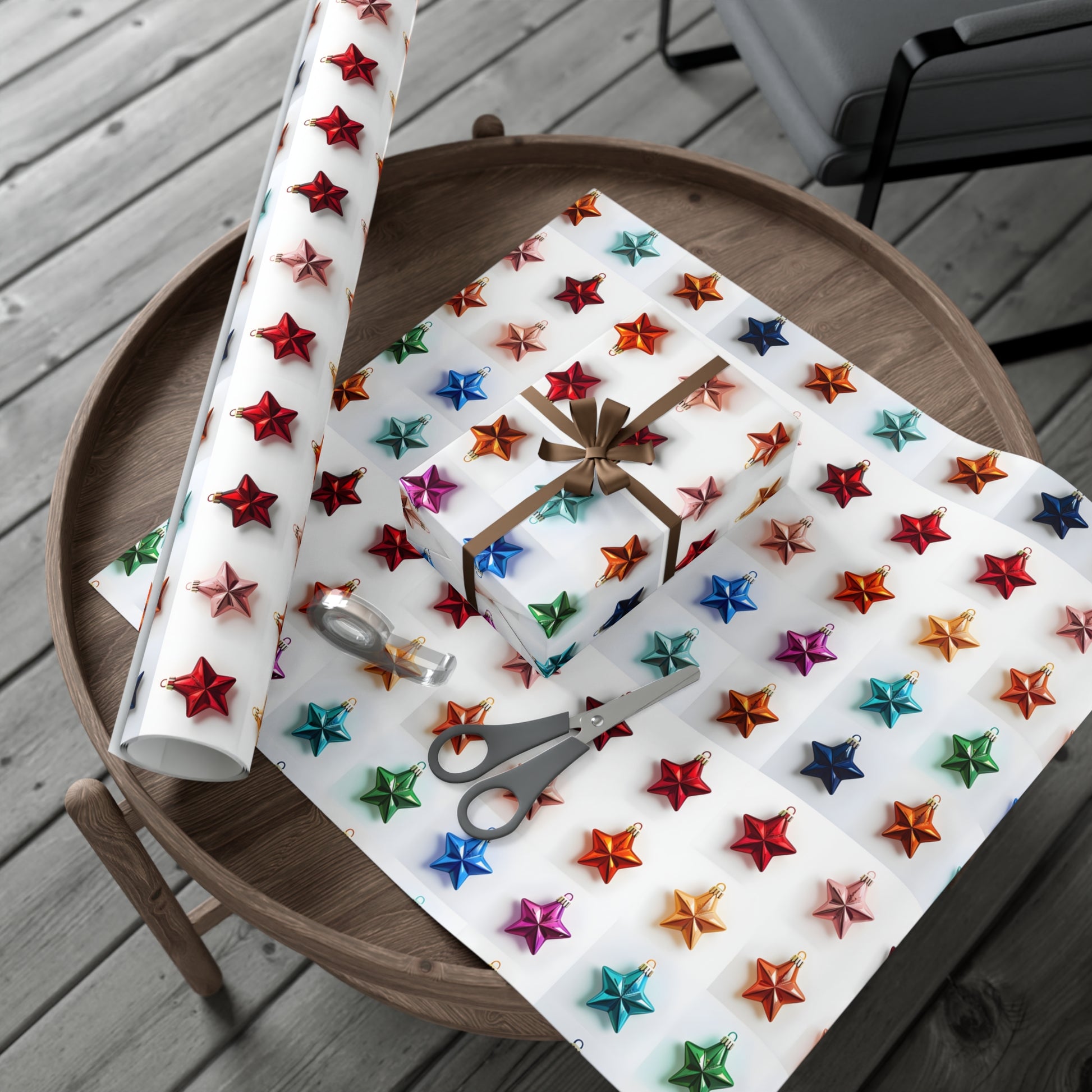 Wrapping Paper, Vibrant Star Christmas Ornaments On White Background - Gift Wrap Rolls, Eco-Friendly Gift Wrap, Holiday