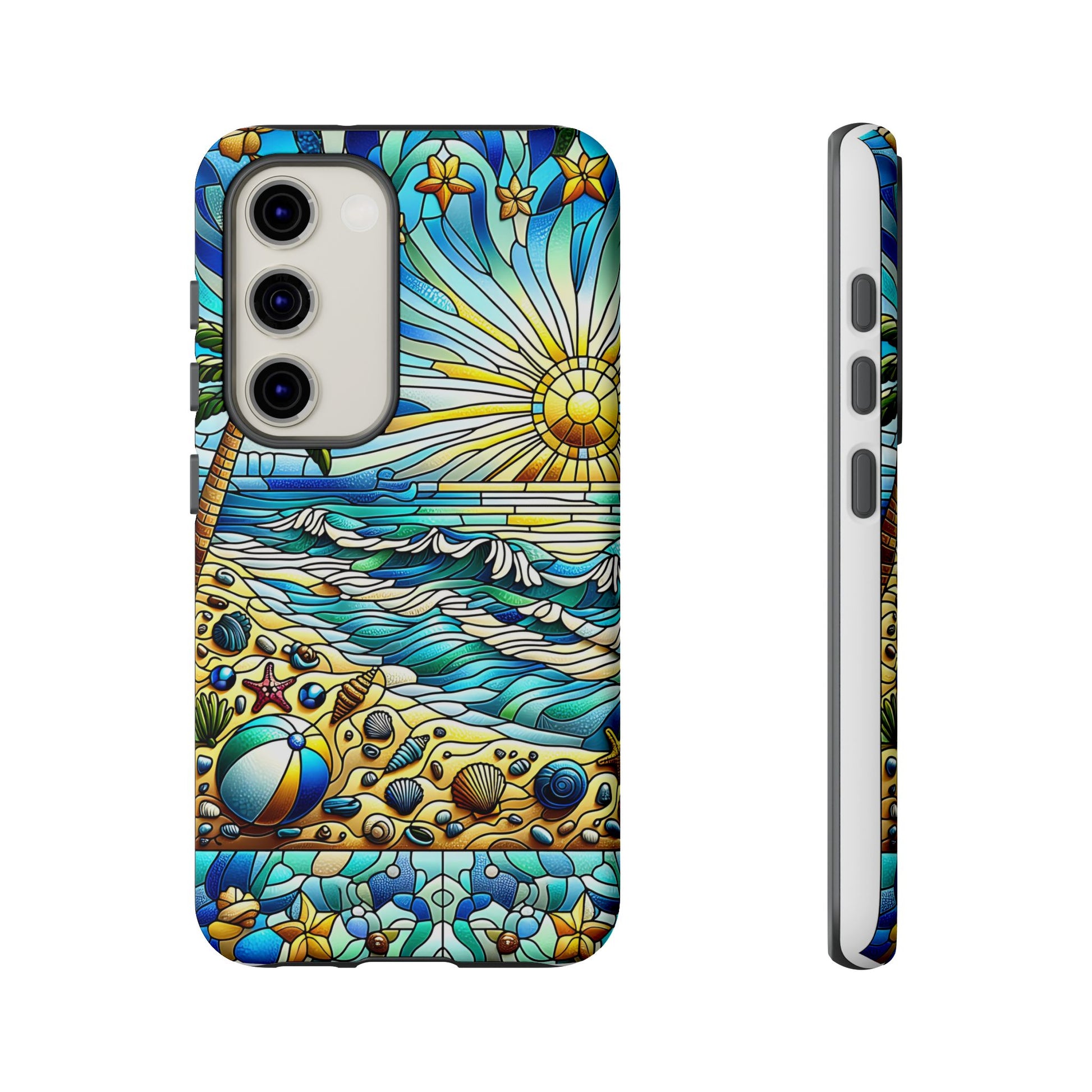 Stained Glass Tough Case, Protective Phone Case, Nature Inspired Smartphone Case, Summer Beach Play Day Phone Cover, Tough Phone Case for